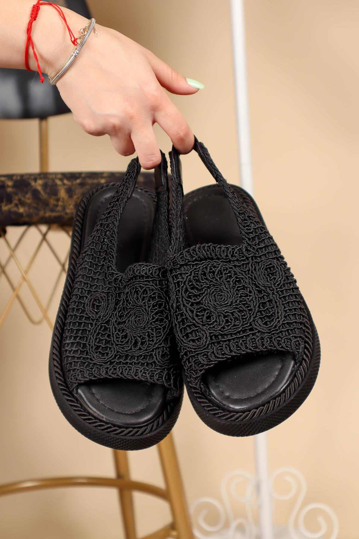 Lastikli Örgü Sandalet SİYAHSANDALET