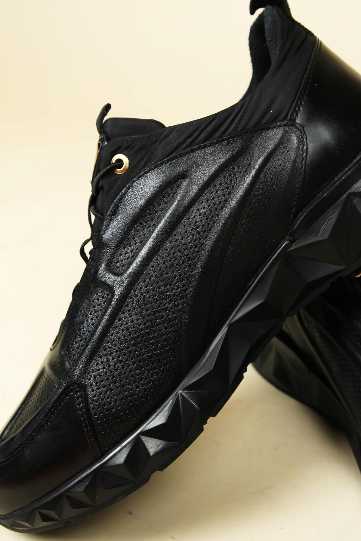 Lazer Baskılı Lastik Bağcıklı Erkek Casual Ayakkabı SİYAHERKEK