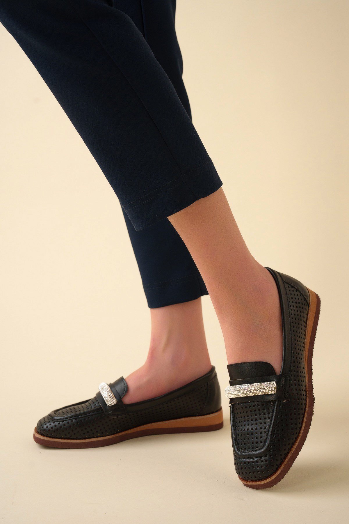 Lazerli Taşlı Loafer SİYAHBABET