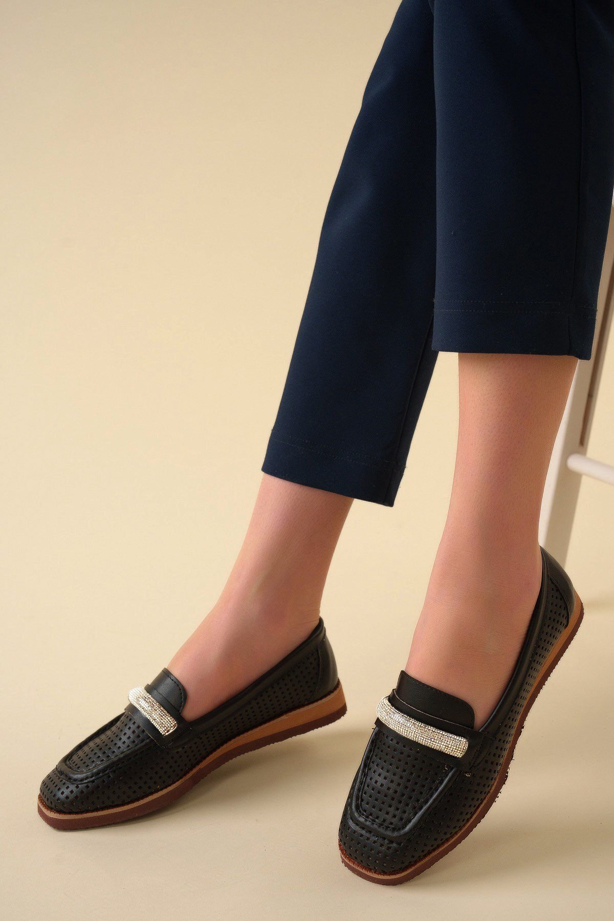 Lazerli Taşlı Loafer SİYAHBABET