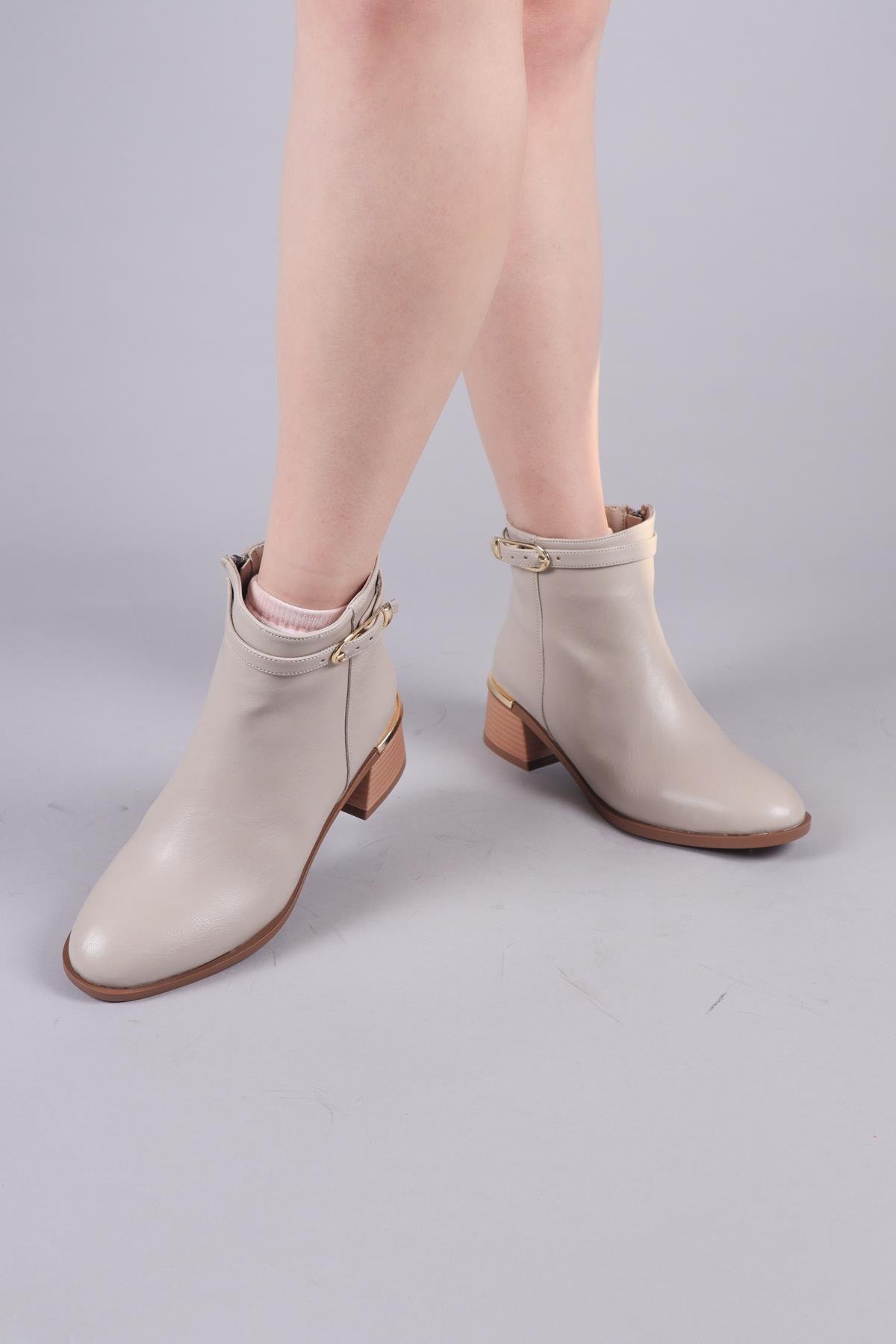 LİNZ Bileği Kemerli Alçak Topuklu Bot BEJBOT