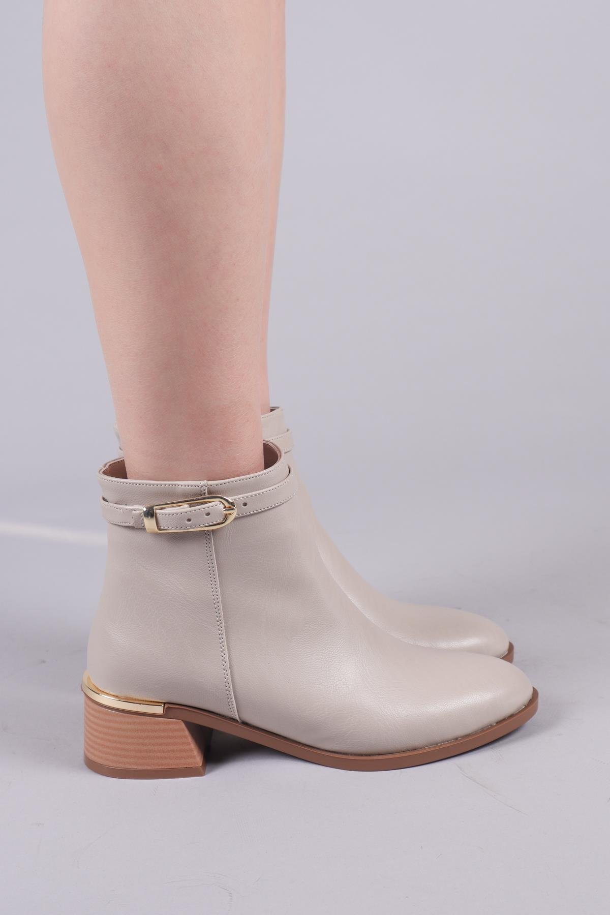 LİNZ Bileği Kemerli Alçak Topuklu Bot BEJBOT