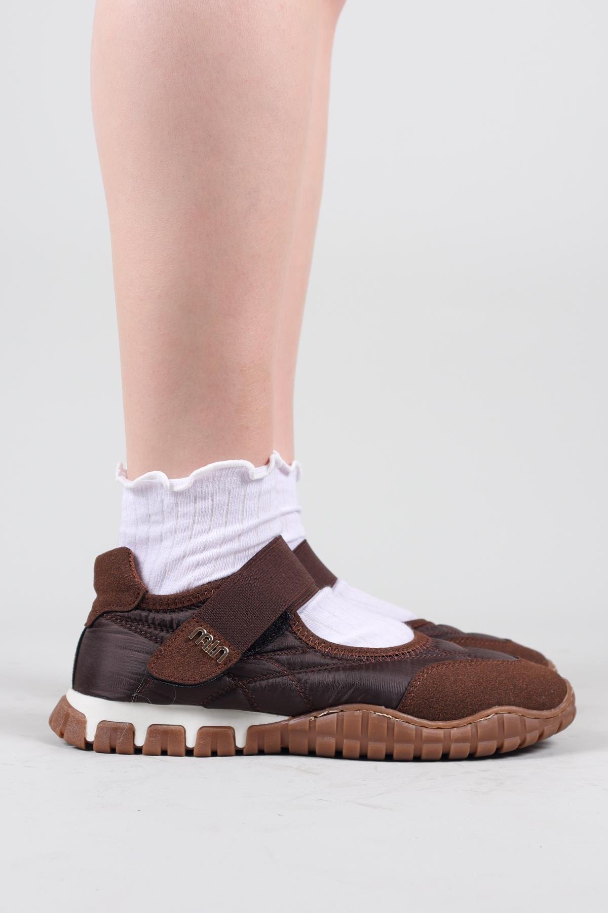 MADRE Cırtlı Süet Garnili  Paraşüt Babet KAHVERENGİBABET