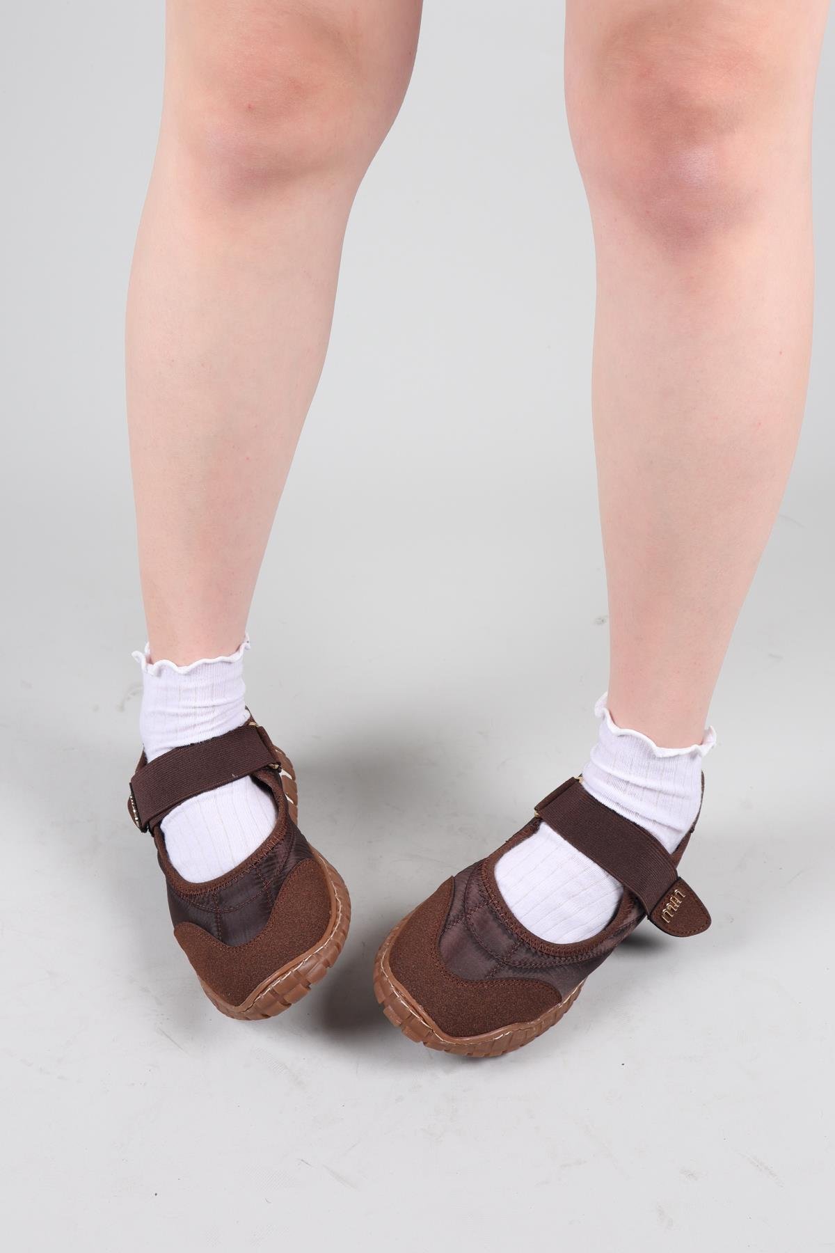 MADRE Cırtlı Süet Garnili  Paraşüt Babet KAHVERENGİBABET