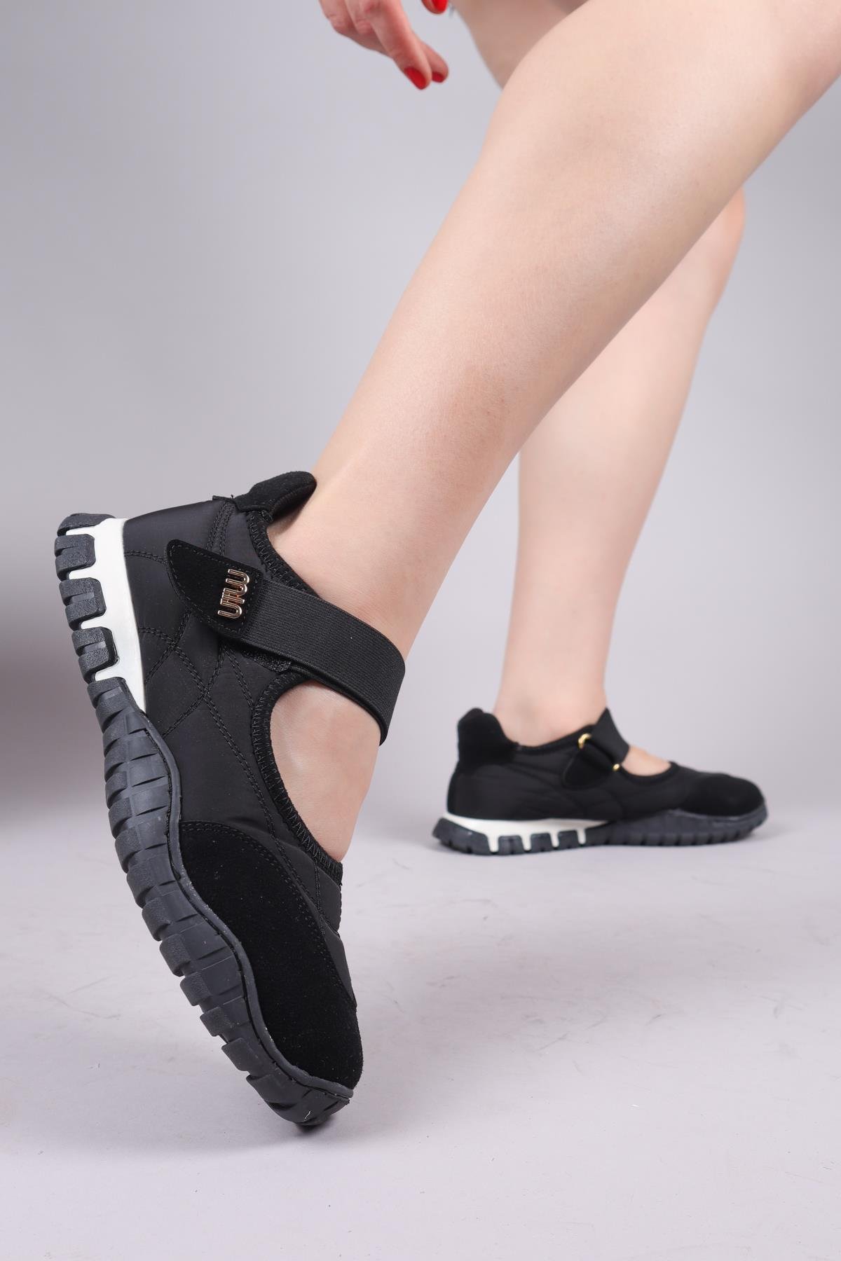 MADRE Cırtlı Süet Garnili  Paraşüt Babet SİYAHBABET