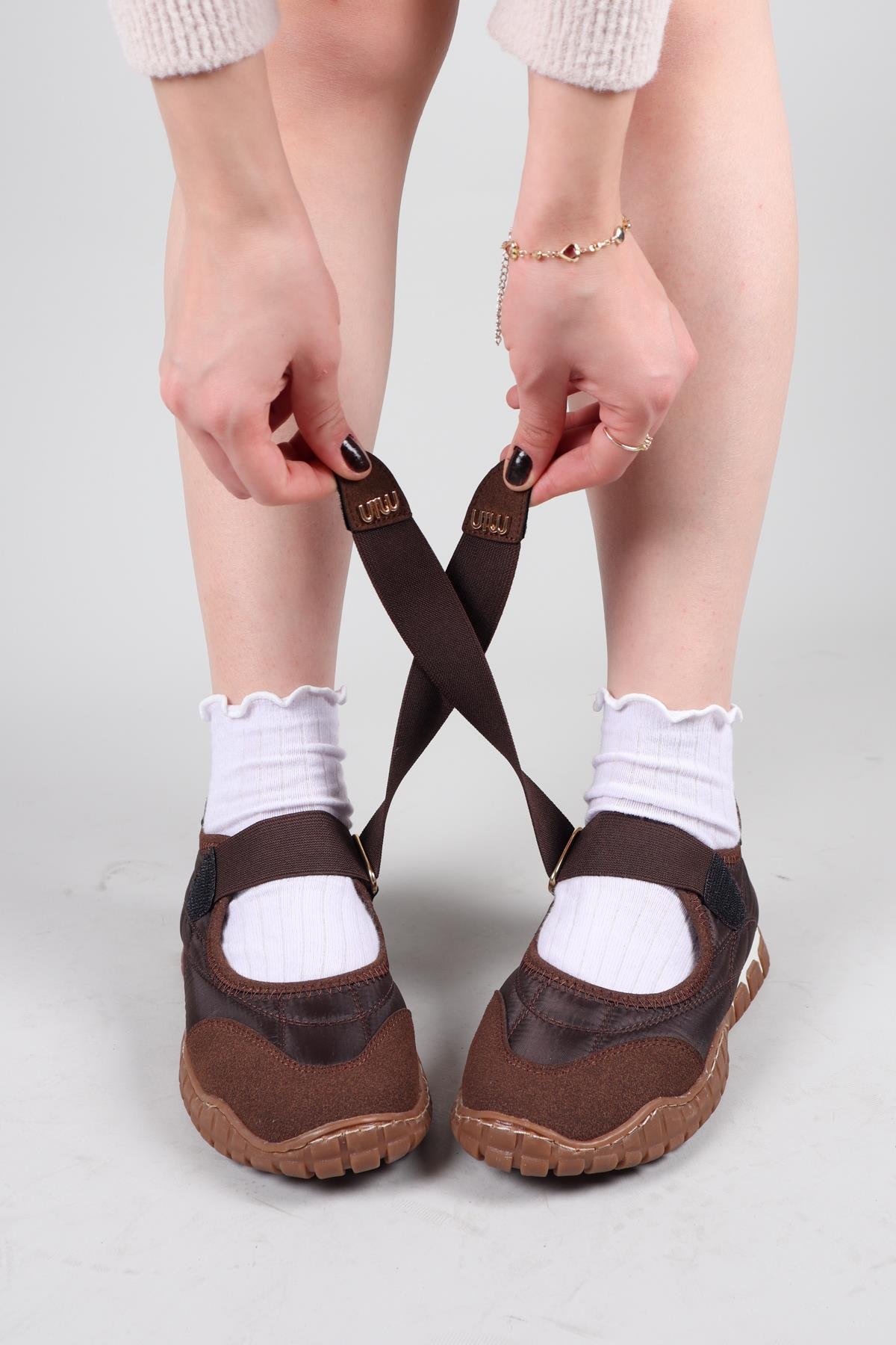 MADRE Cırtlı Süet Garnili  Paraşüt Babet KAHVERENGİBABET