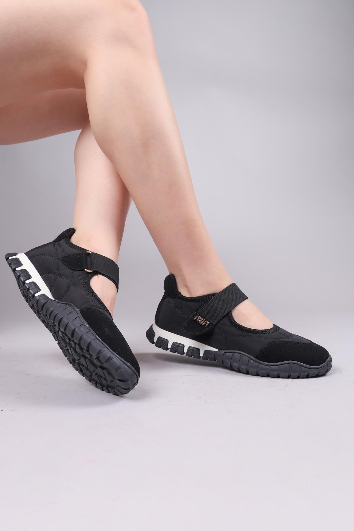 MADRE Cırtlı Süet Garnili  Paraşüt Babet SİYAHBABET