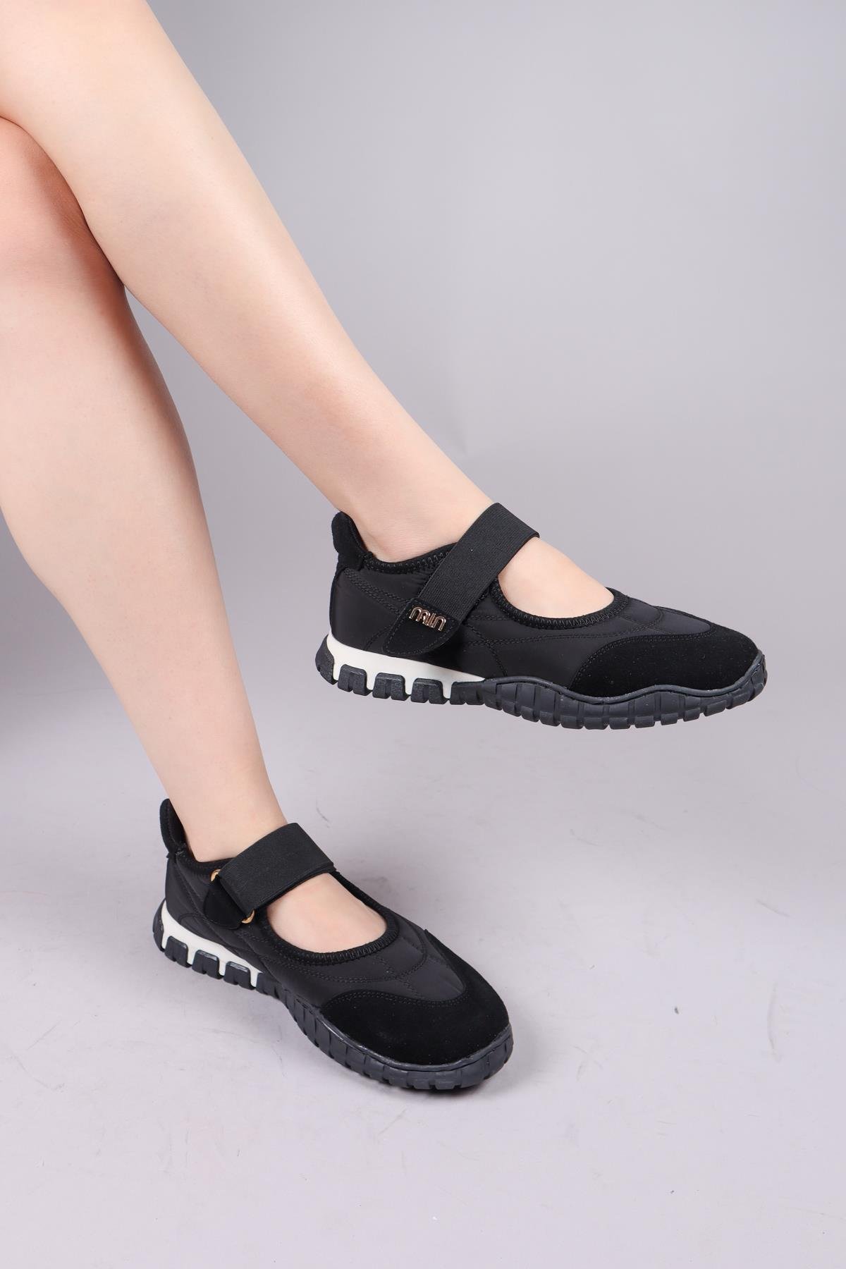 MADRE Cırtlı Süet Garnili  Paraşüt Babet SİYAHBABET