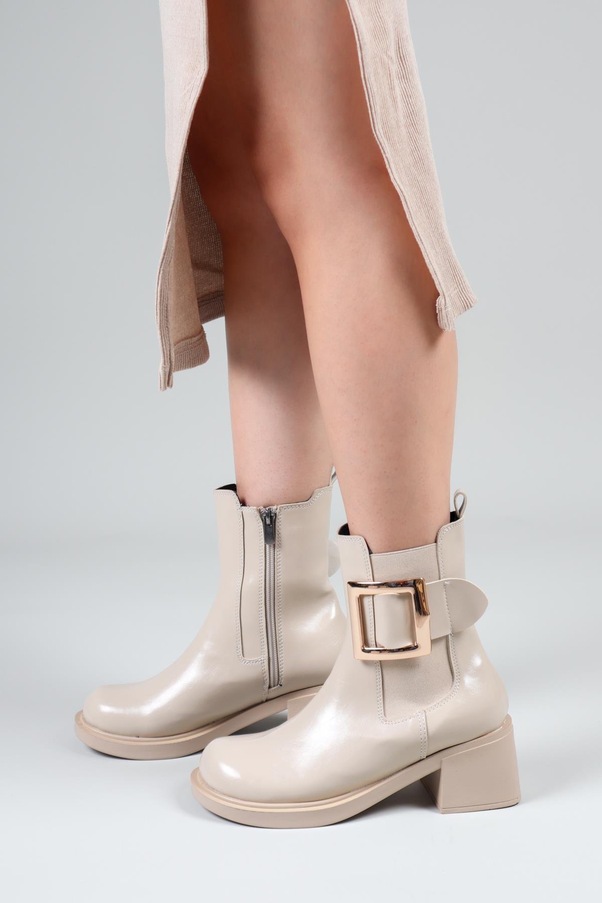 MARİ Gold Tokalı Kadın Topuklu Bot TENBOT