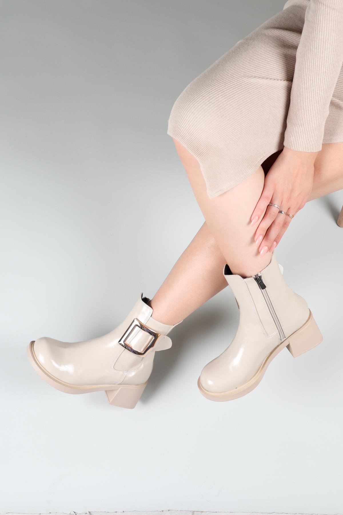 MARİ Gold Tokalı Kadın Topuklu Bot TENBOT