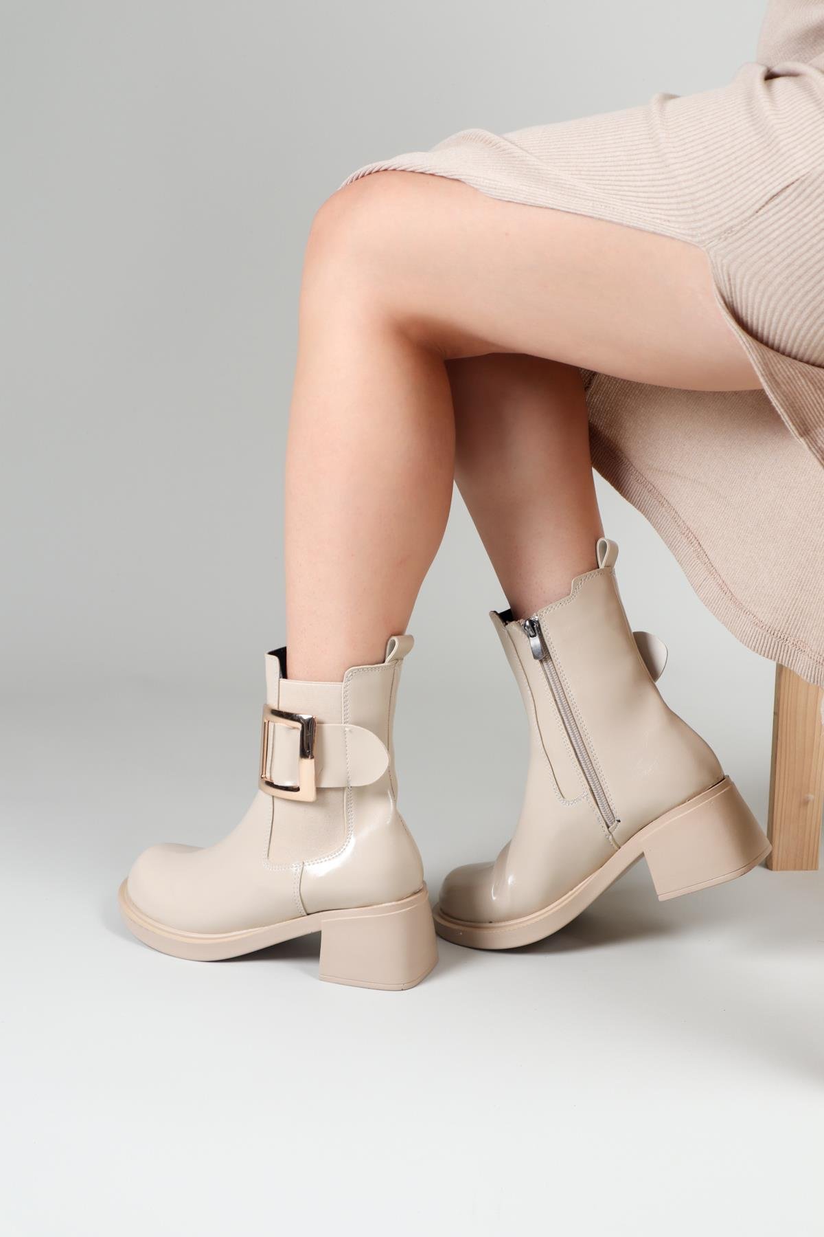 MARİ Gold Tokalı Kadın Topuklu Bot TENBOT