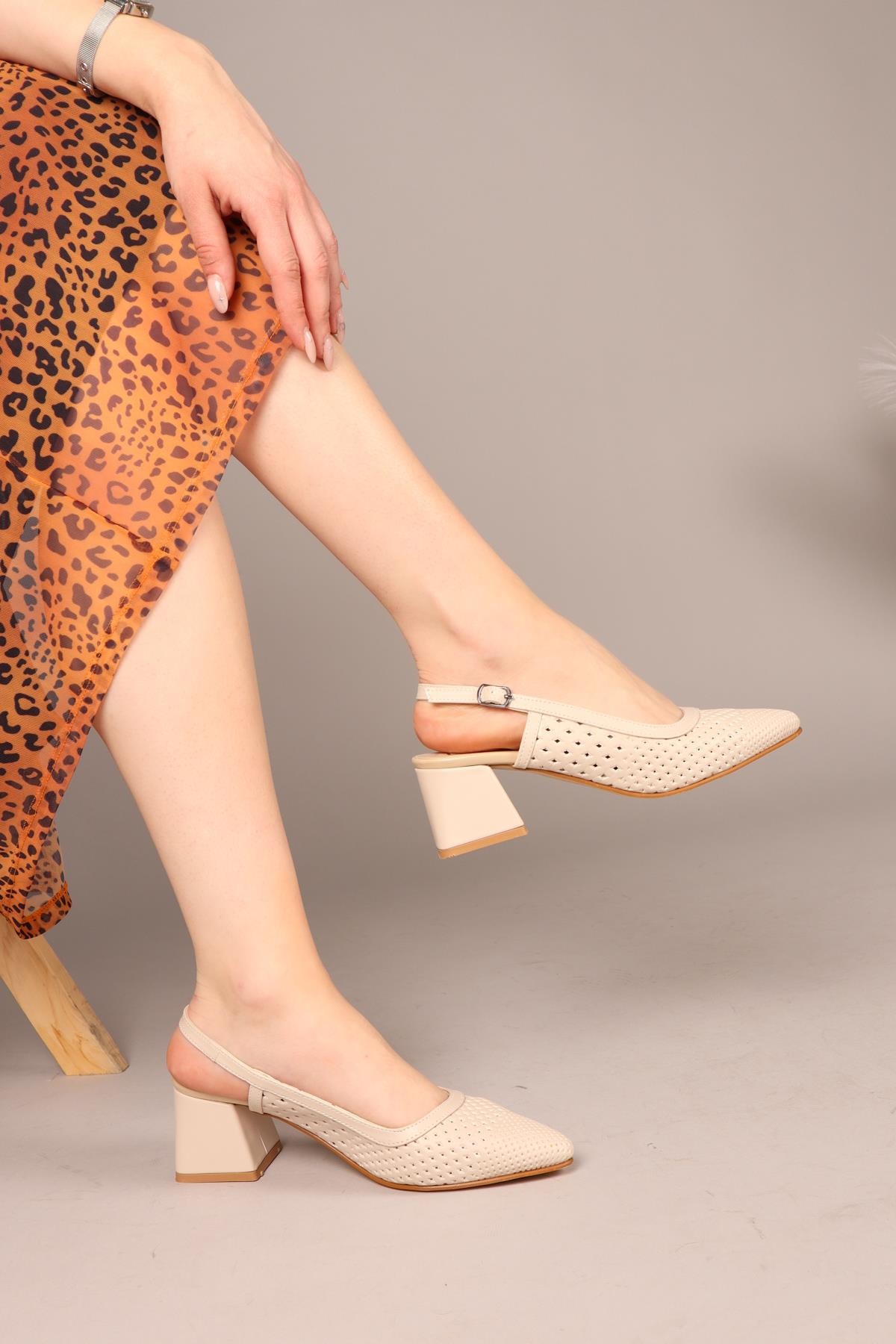 MELODY Lazerli Arkası Açık Topuklu Ayakkabı BEJTOPUKLU AYAKKABI