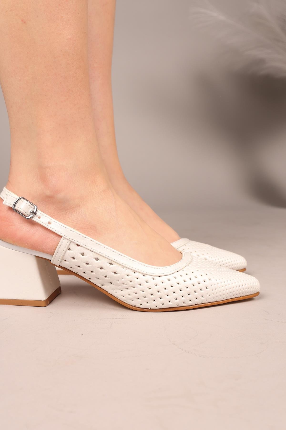 MELODY Lazerli Arkası Açık Topuklu Ayakkabı BEYAZTOPUKLU AYAKKABI