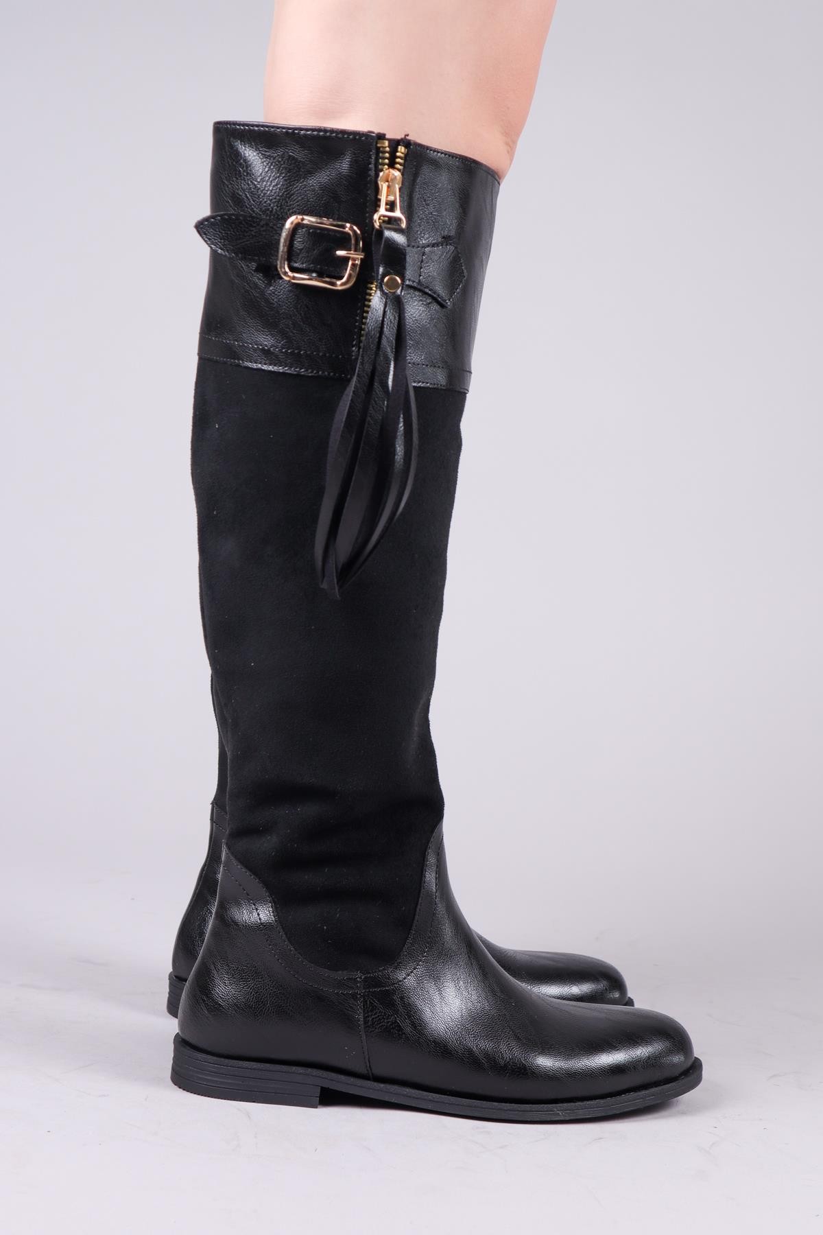 MOMO Cilt Süet Garnili Çizme SİYAHÇİZME 