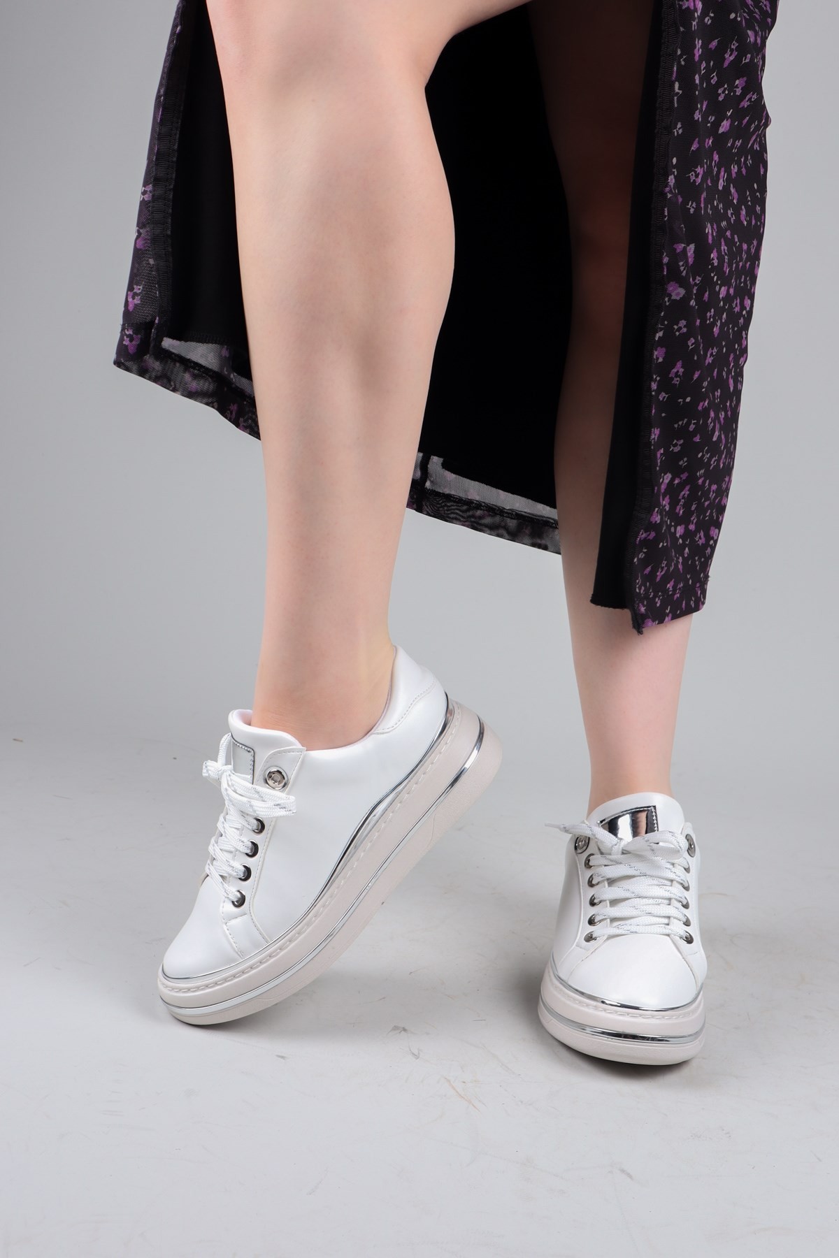 NOUNA Bağcıklı Düz Sneakers BEYAZSPOR AYAKKABI