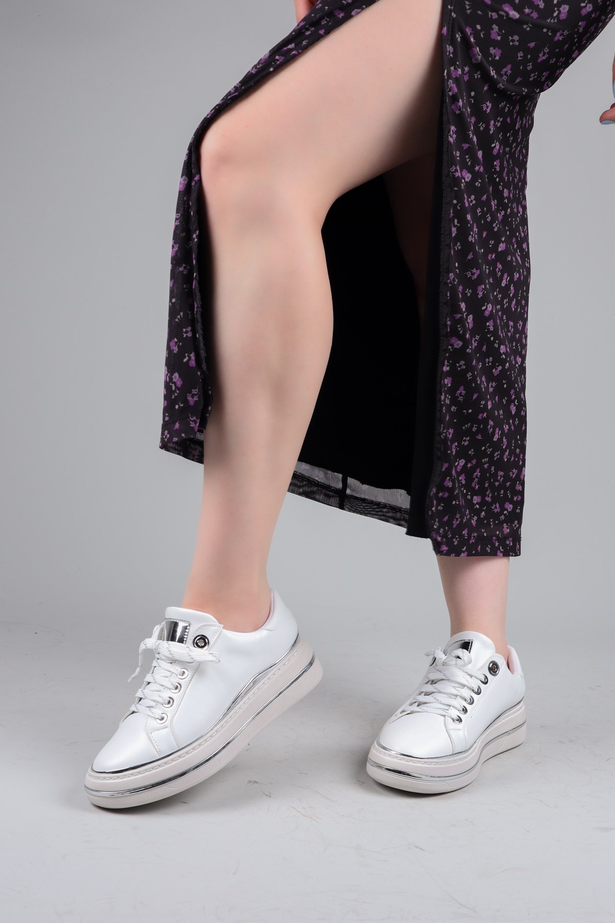 NOUNA Bağcıklı Düz Sneakers BEYAZSPOR AYAKKABI