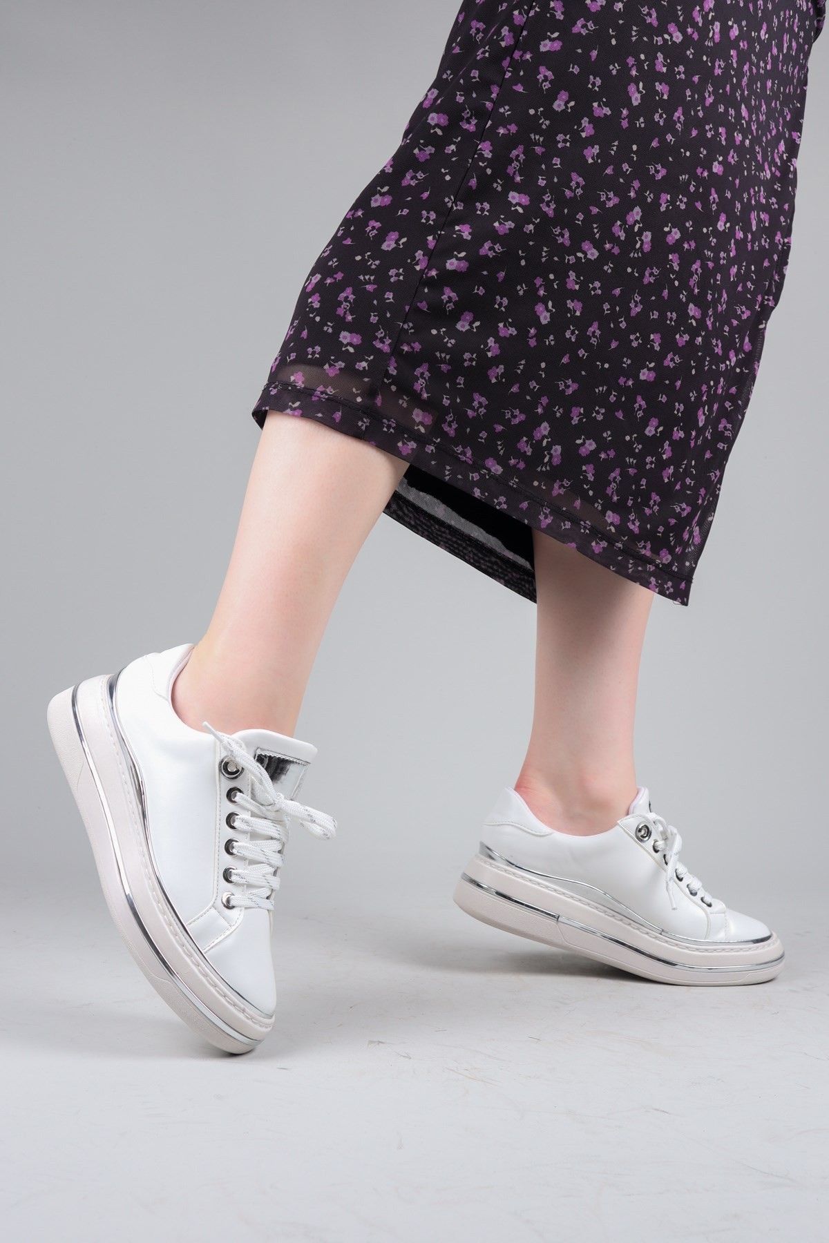NOUNA Bağcıklı Düz Sneakers BEYAZSPOR AYAKKABI