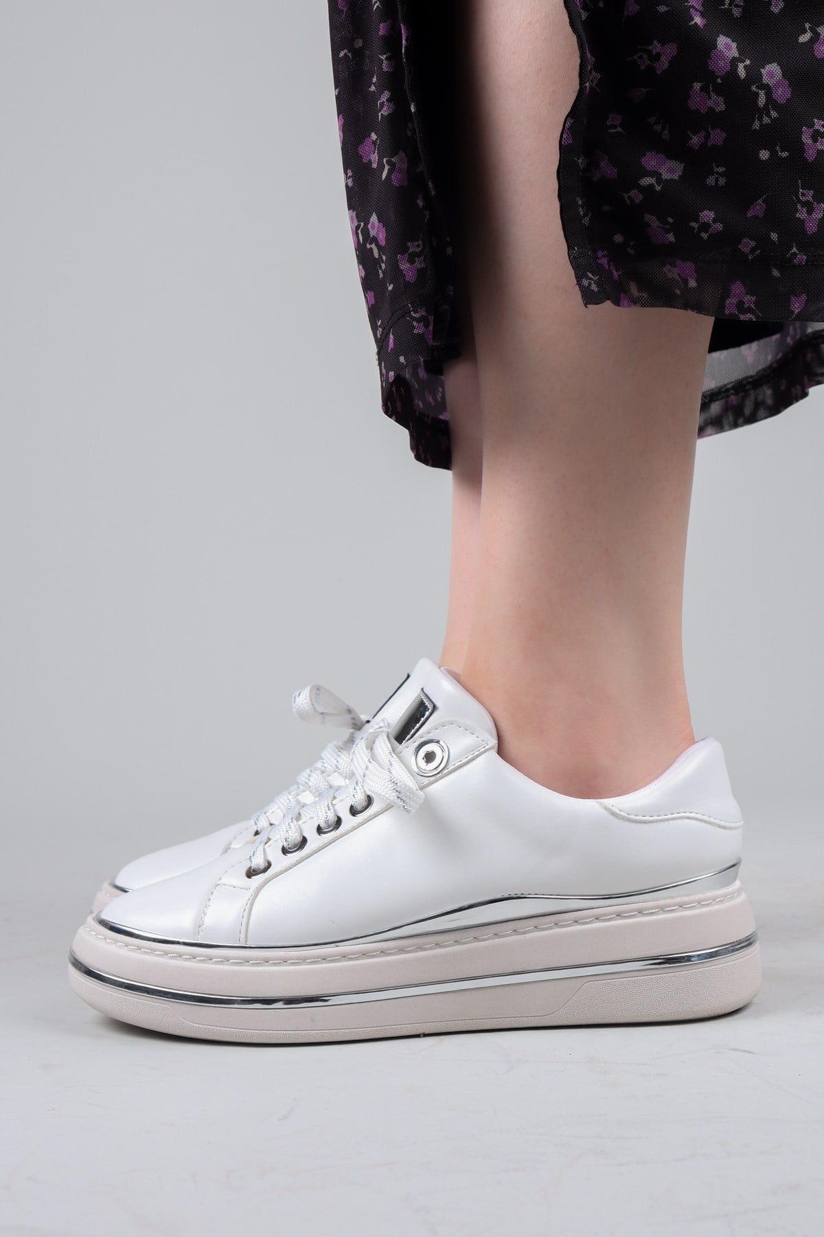 NOUNA Bağcıklı Düz Sneakers BEYAZSPOR AYAKKABI