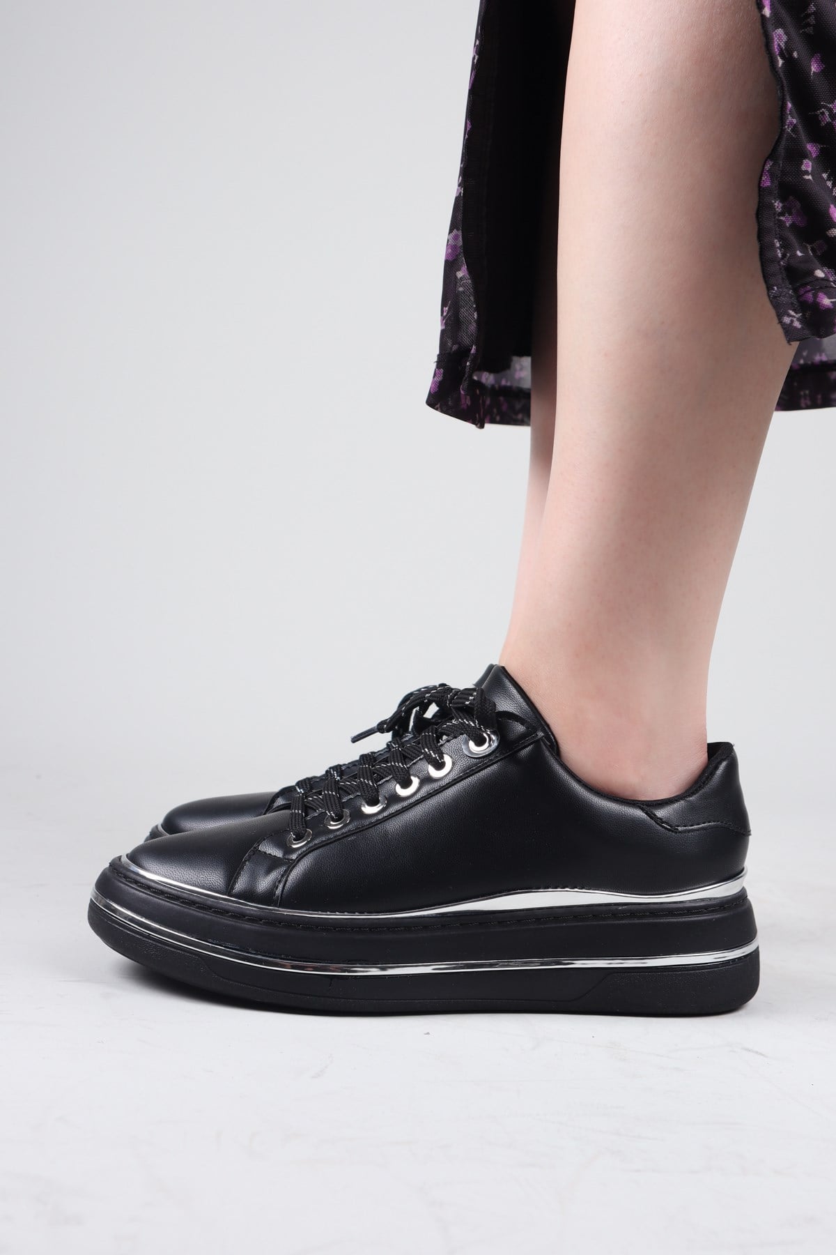 NOUNA Bağcıklı Düz Sneakers SİYAHSPOR AYAKKABI