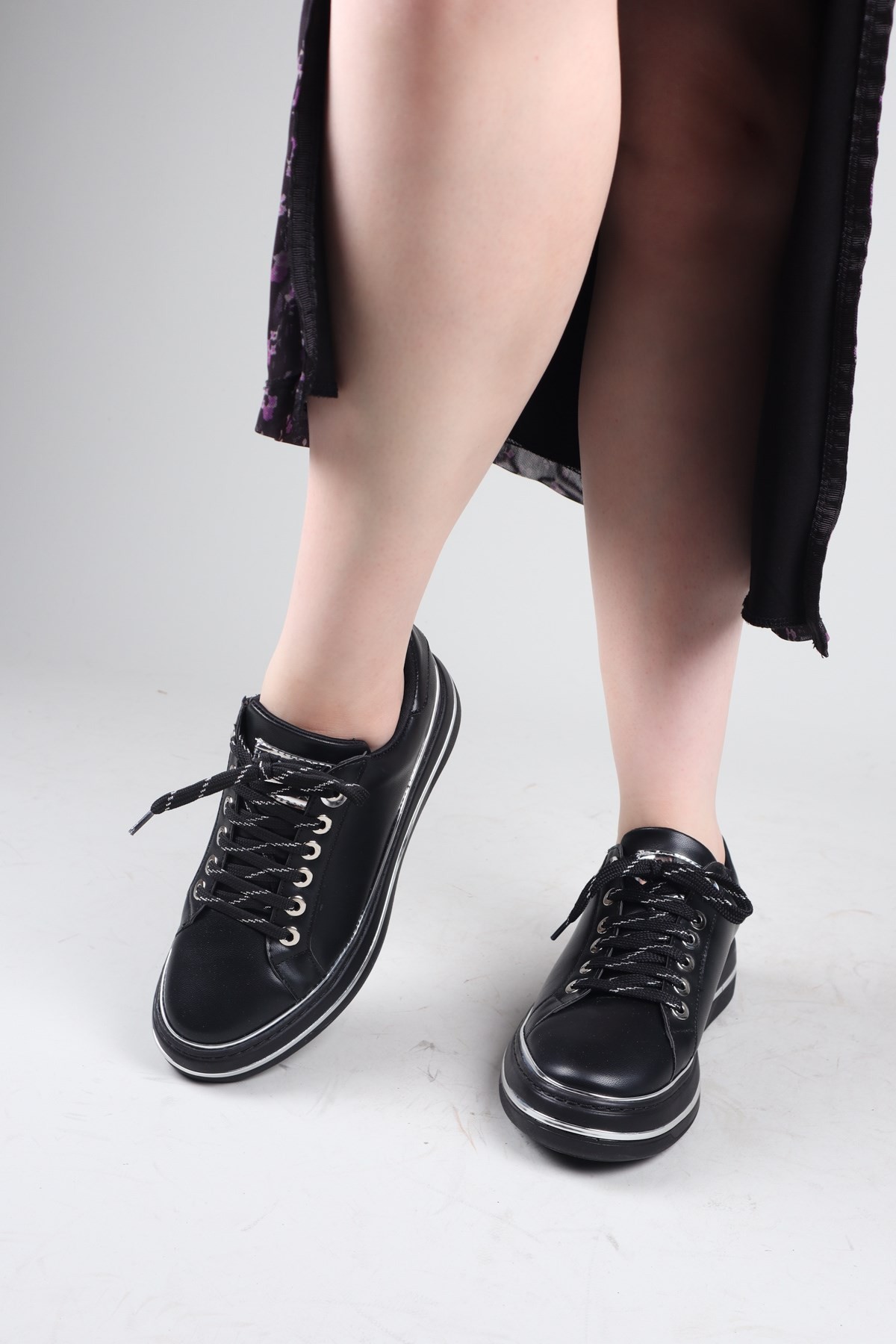 NOUNA Bağcıklı Düz Sneakers SİYAHSPOR AYAKKABI