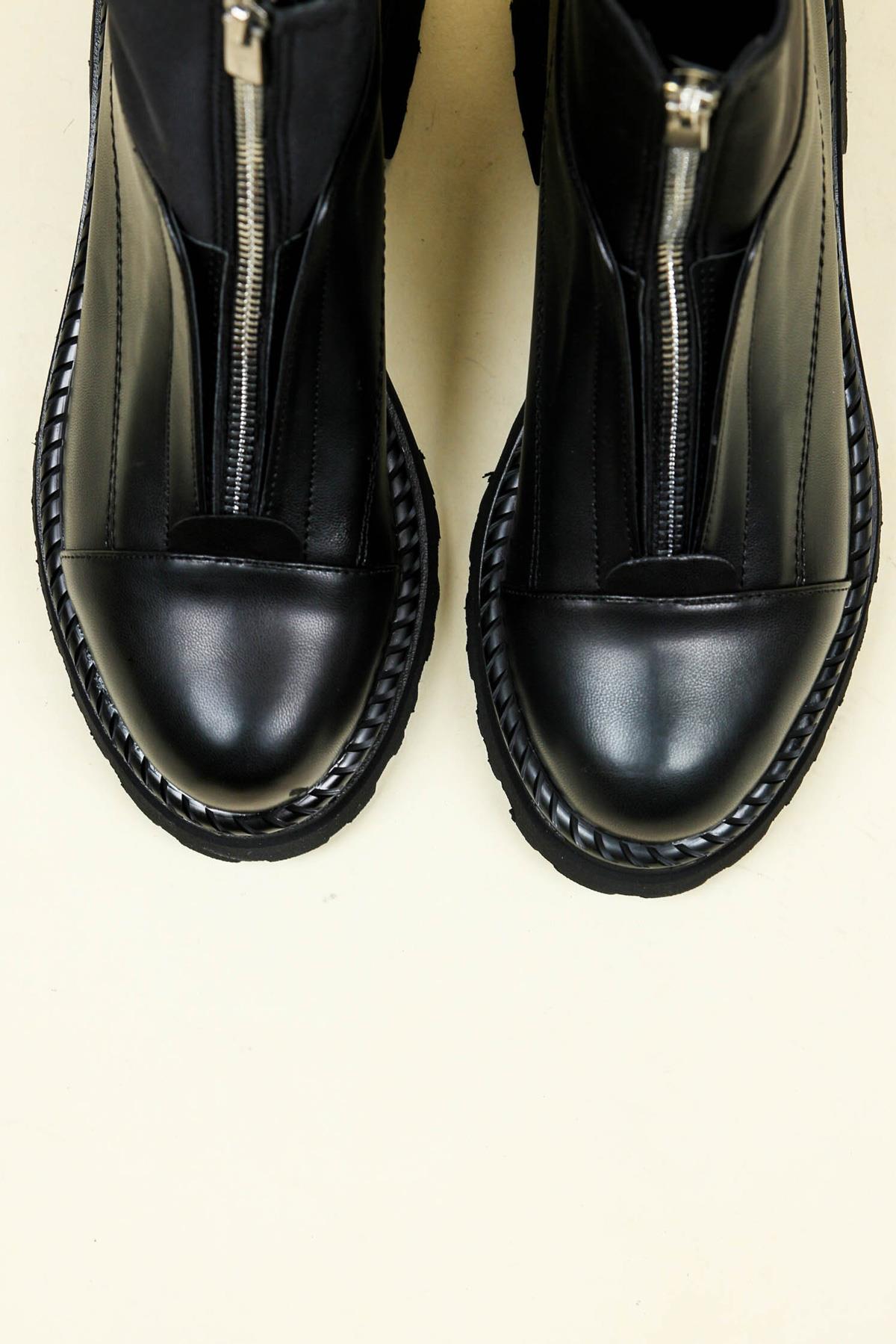 Önden Fermuarlı Streç Detaylı Bot SİYAHBOT