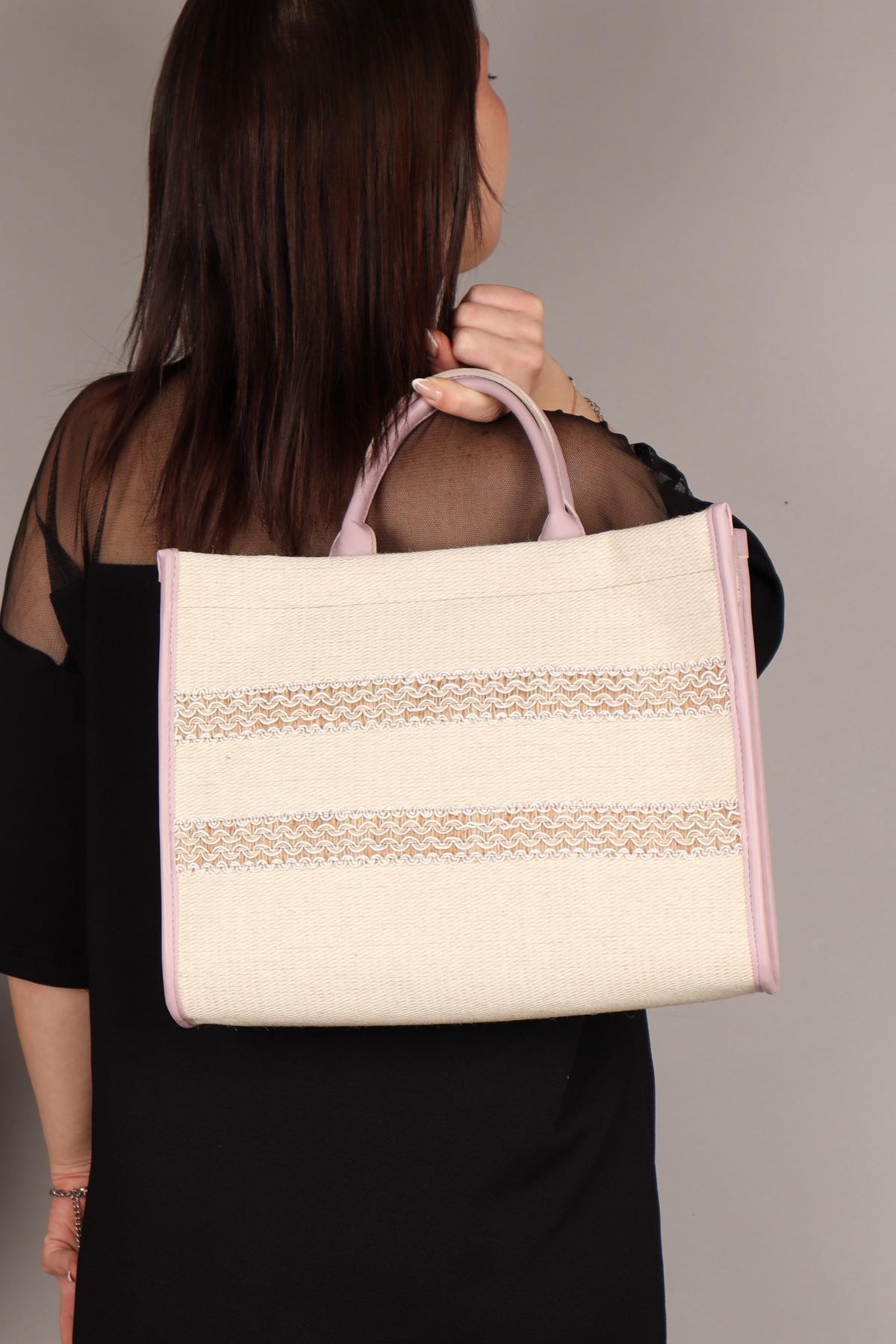 Örgü Detaylı Hasır Çanta LİLAÇANTA