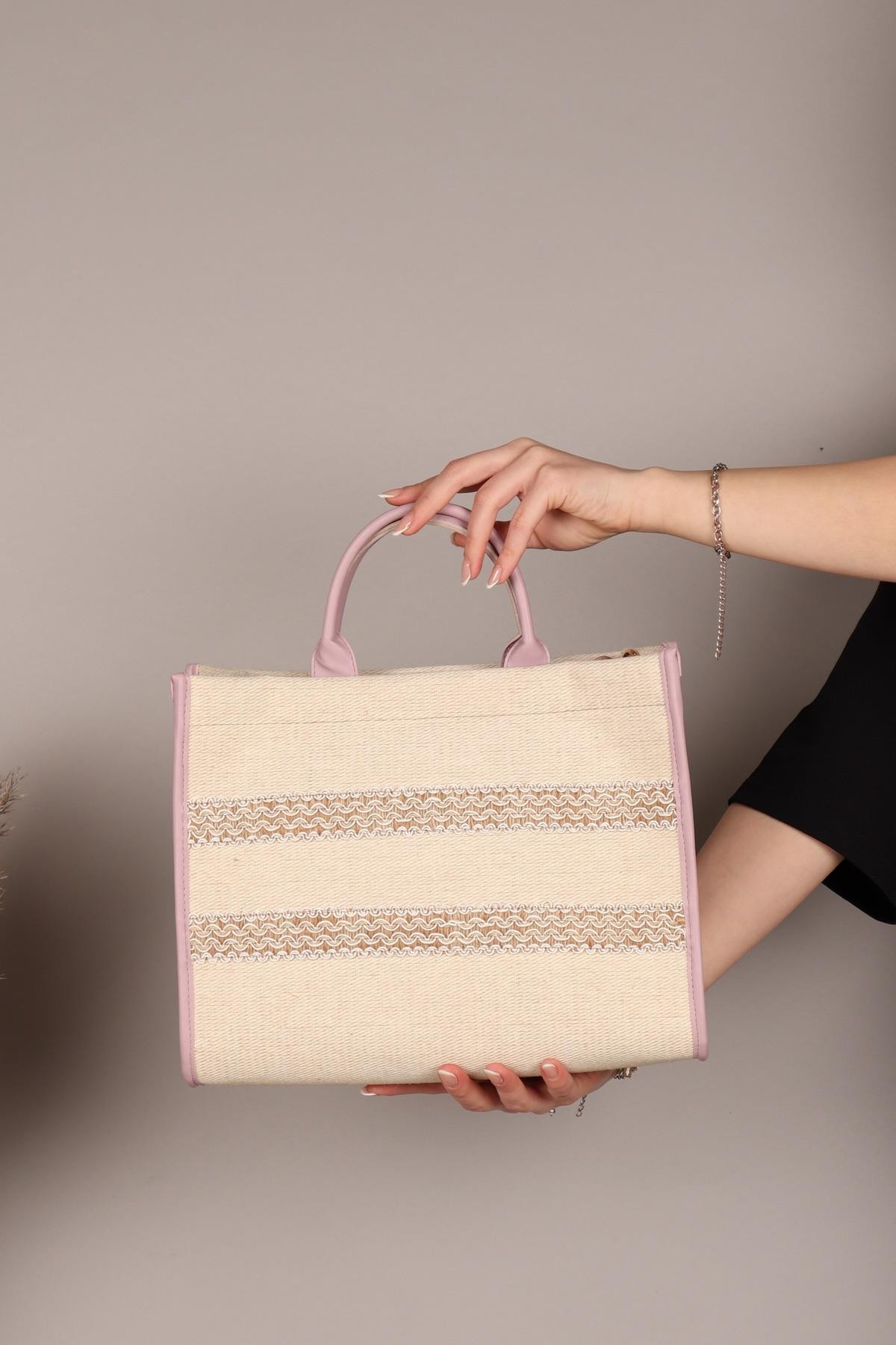 Örgü Detaylı Hasır Çanta LİLAÇANTA