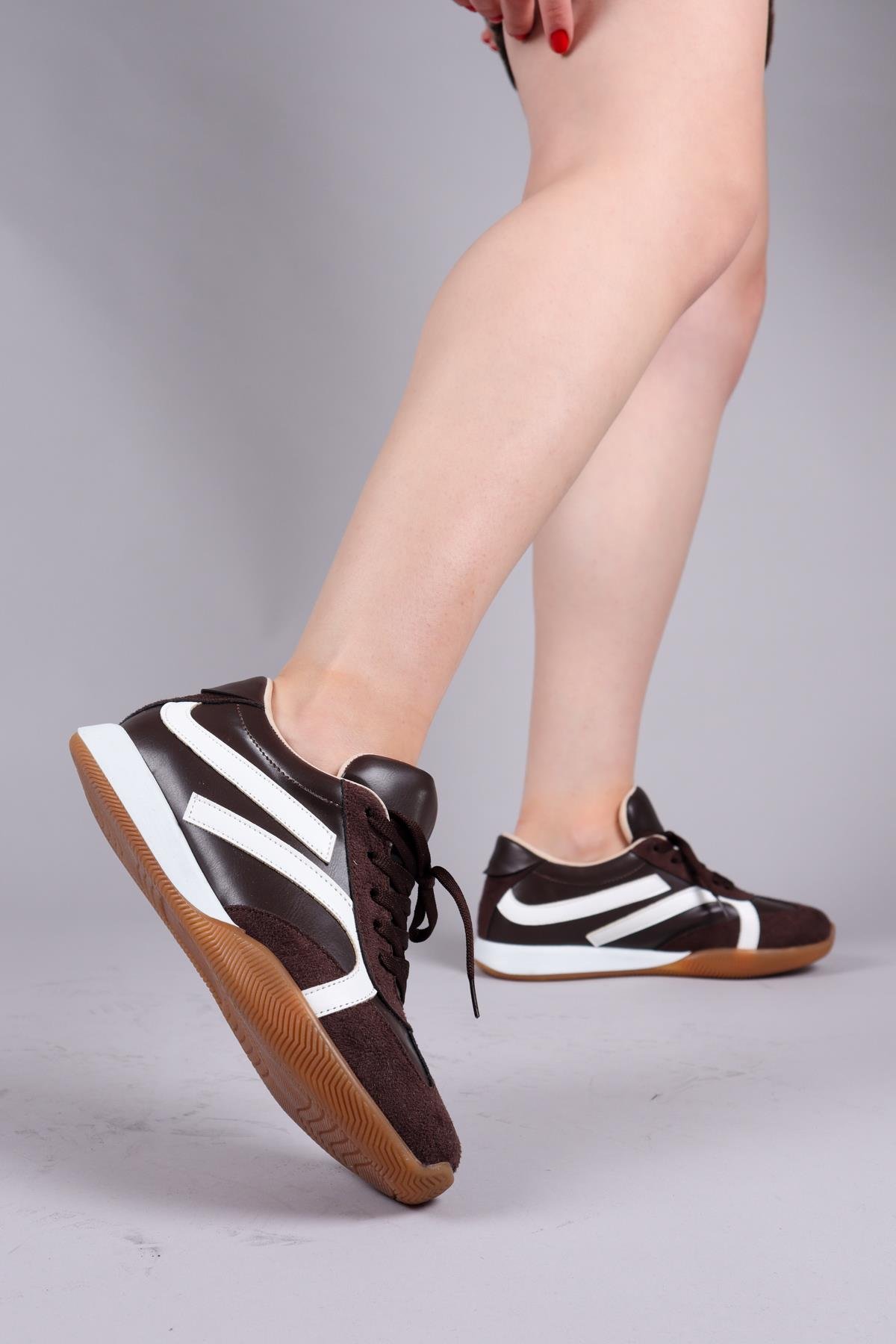 ORSA Cilt Süet Garnili Sneakers KAHVERENGİ