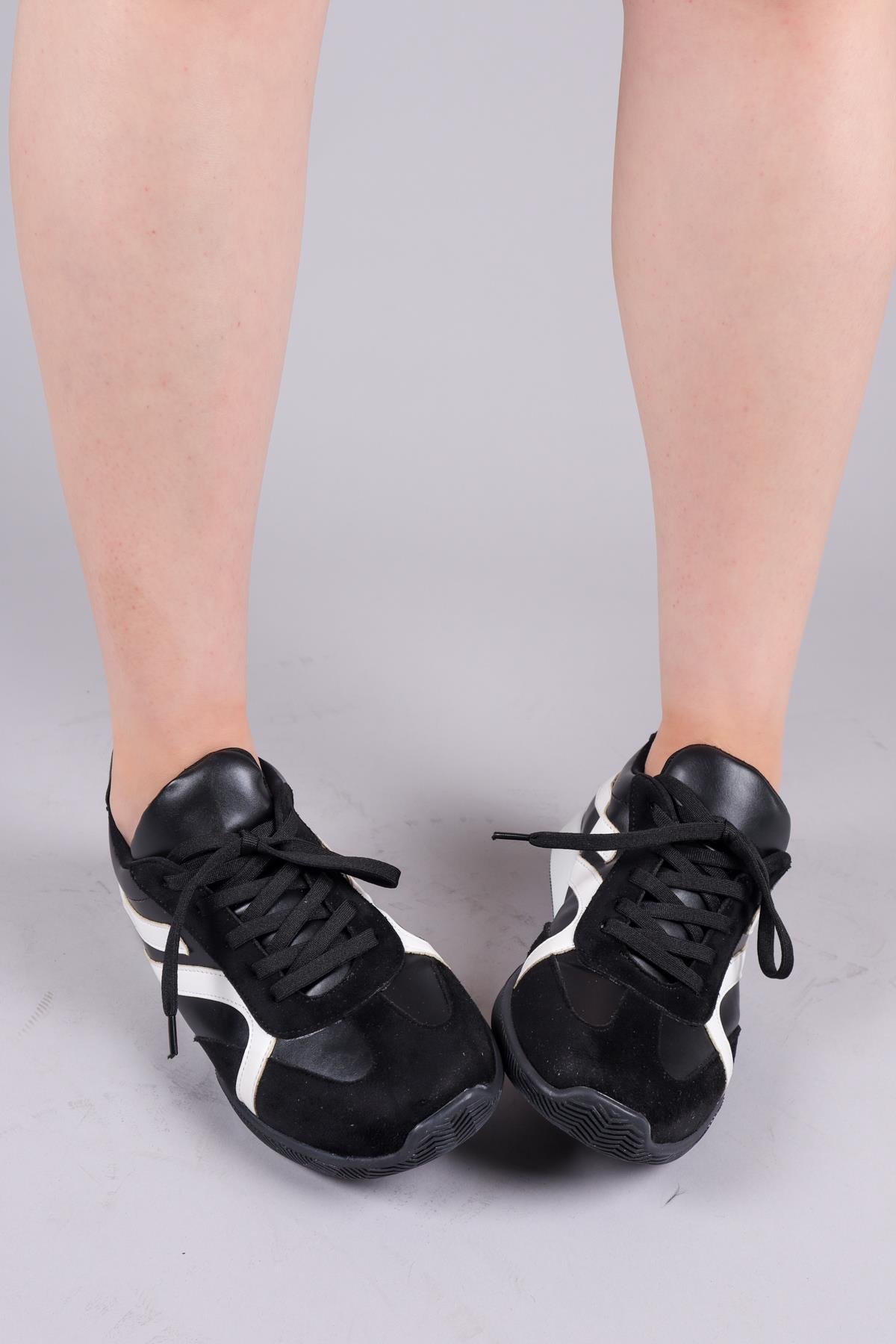 ORSA Cilt Süet Garnili Sneakers SİYAHSPOR AYAKKABI