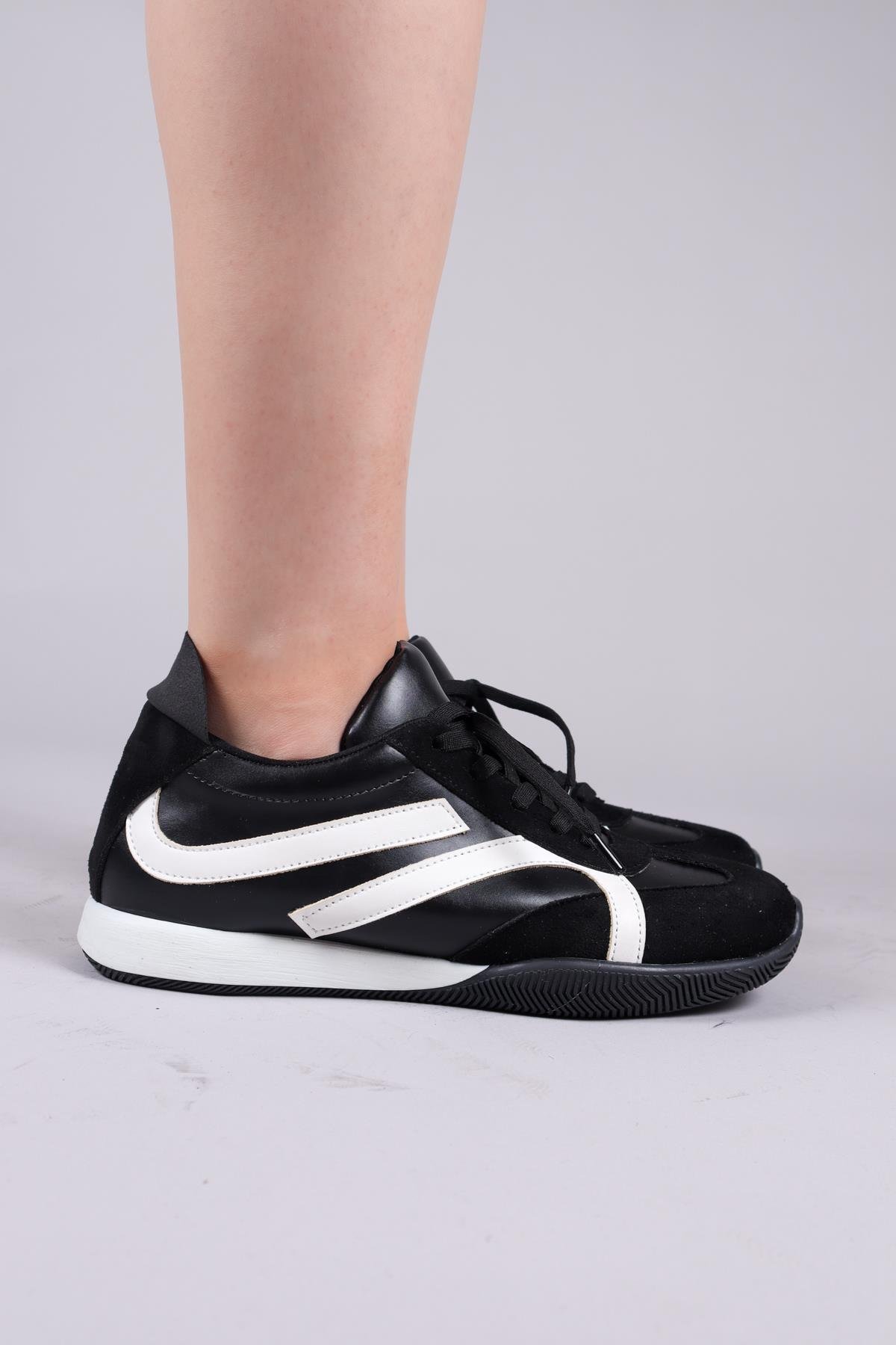 ORSA Cilt Süet Garnili Sneakers SİYAHSPOR AYAKKABI