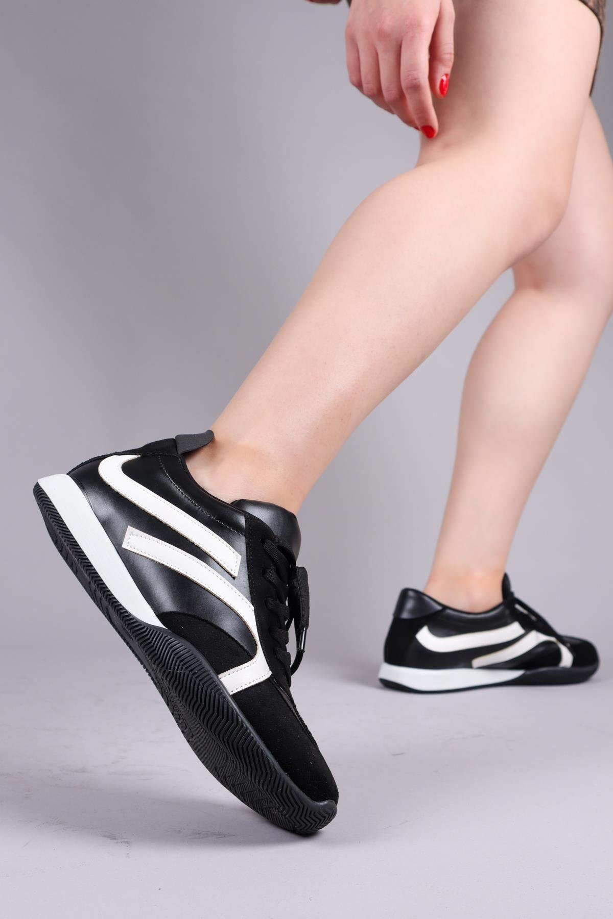 ORSA Cilt Süet Garnili Sneakers SİYAH