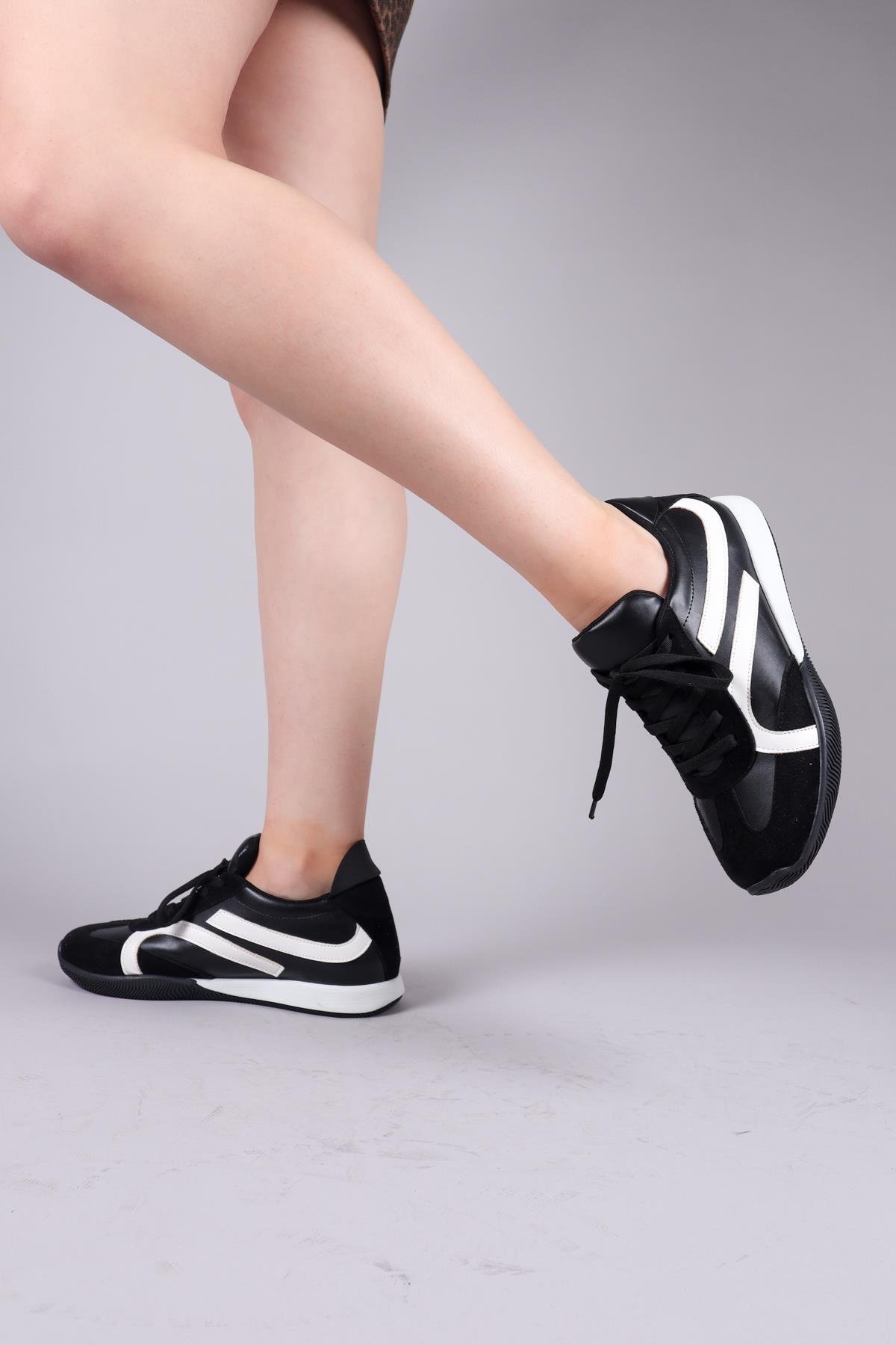 ORSA Cilt Süet Garnili Sneakers SİYAHSPOR AYAKKABI