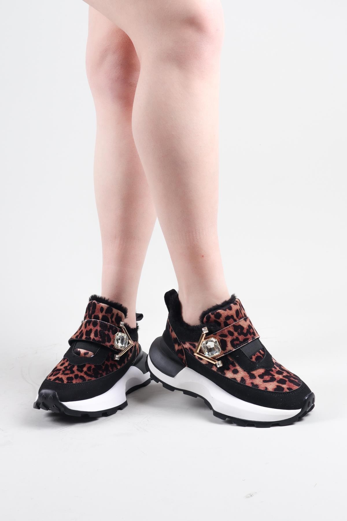 PANKA İçi Kürklü Leopar Desenli Sneakers SİYAHSPOR AYAKKABI