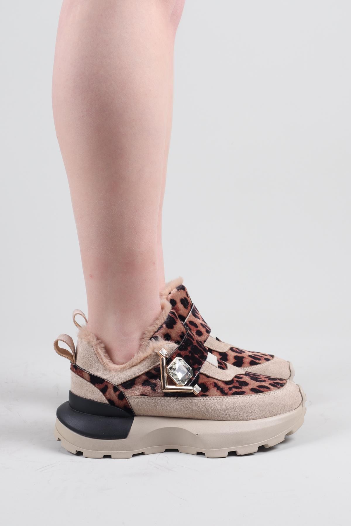PANKA İçi Kürklü Leopar Desenli Sneakers BEJSPOR AYAKKABI