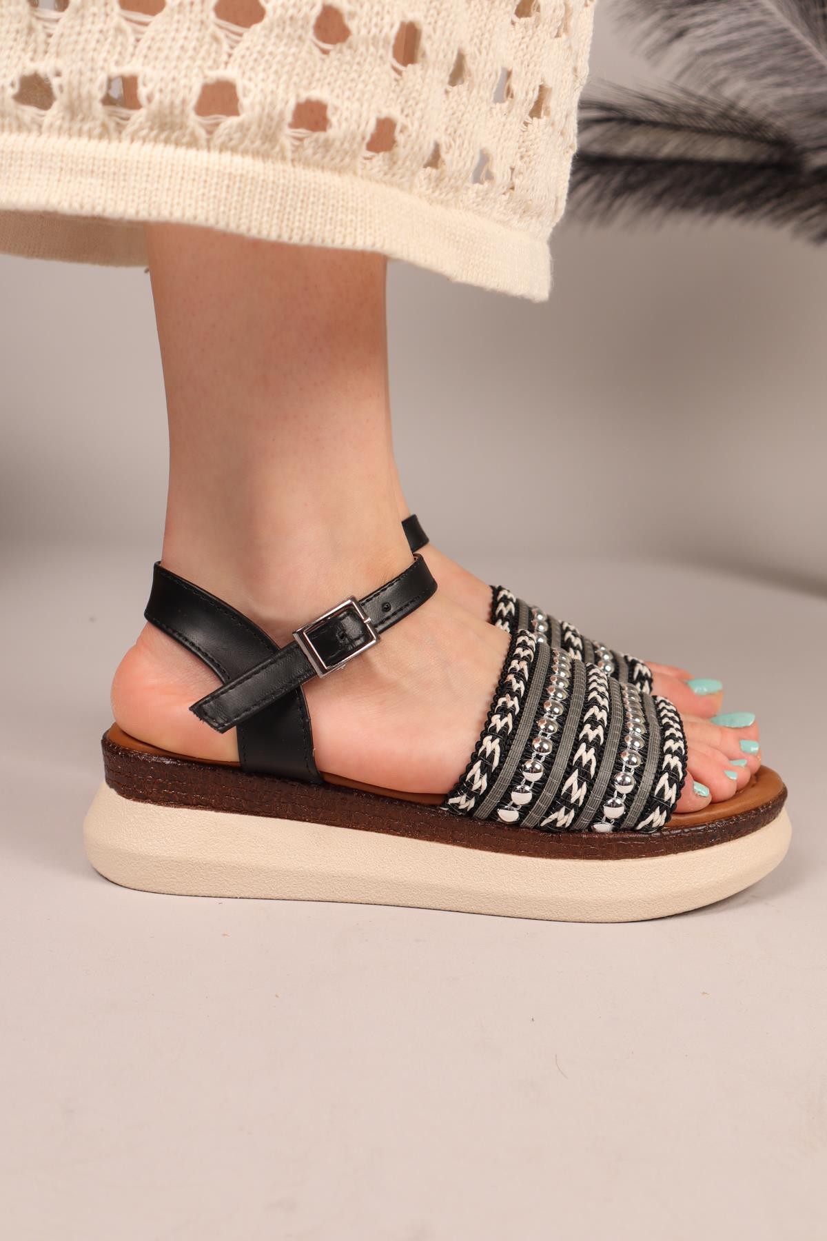 PLAT Örgü Sandalet SİYAHSANDALET