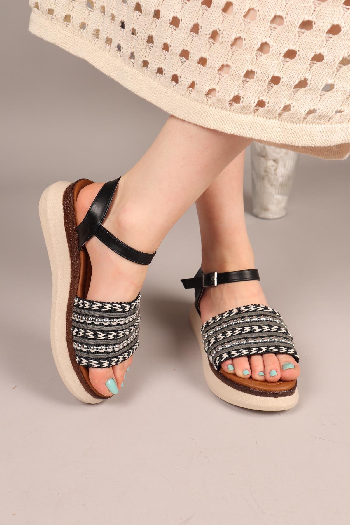 PLAT Örgü Sandalet SİYAHSANDALET