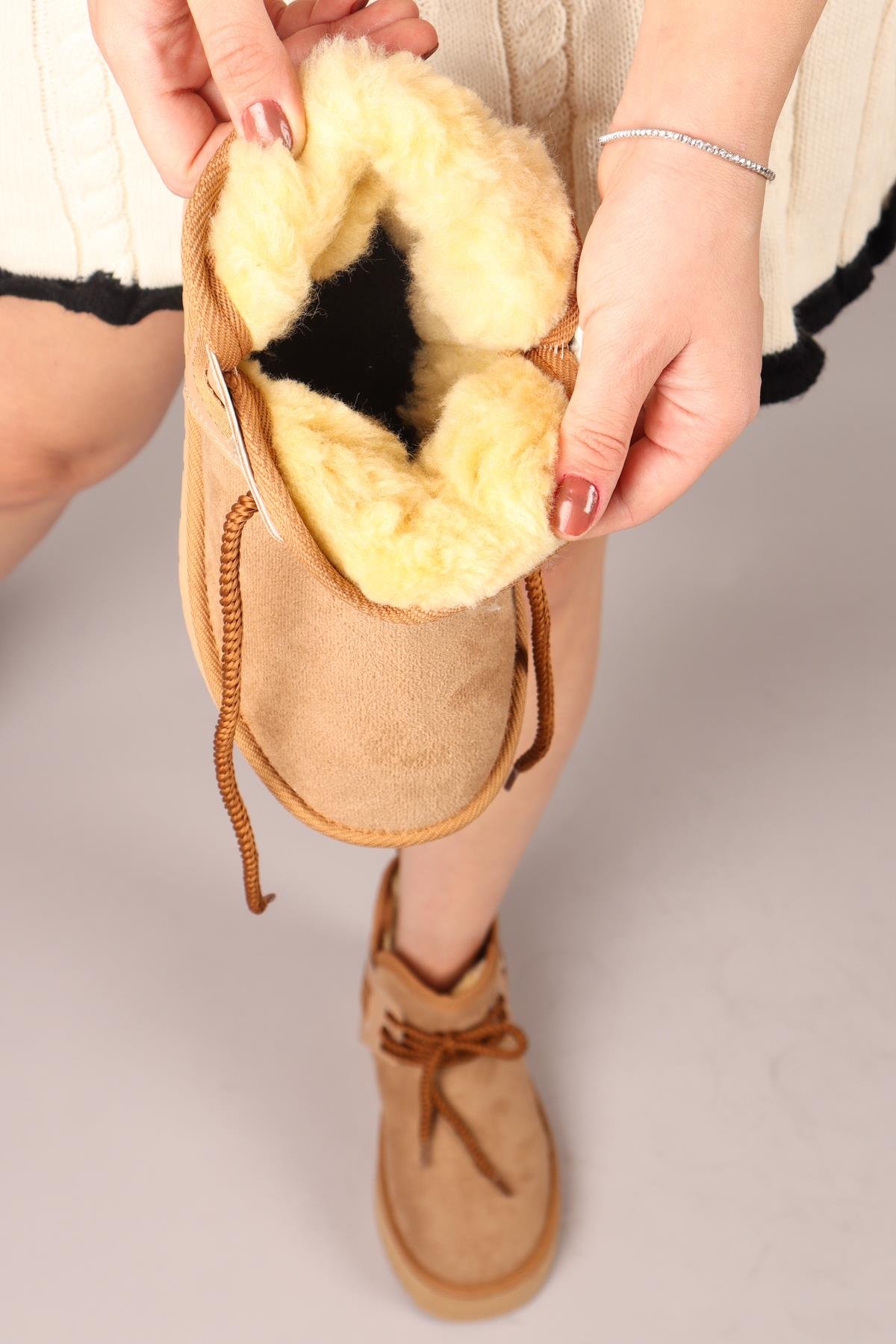 PUFF İçi Suni Kürklü Süet Bot CAMELBOT