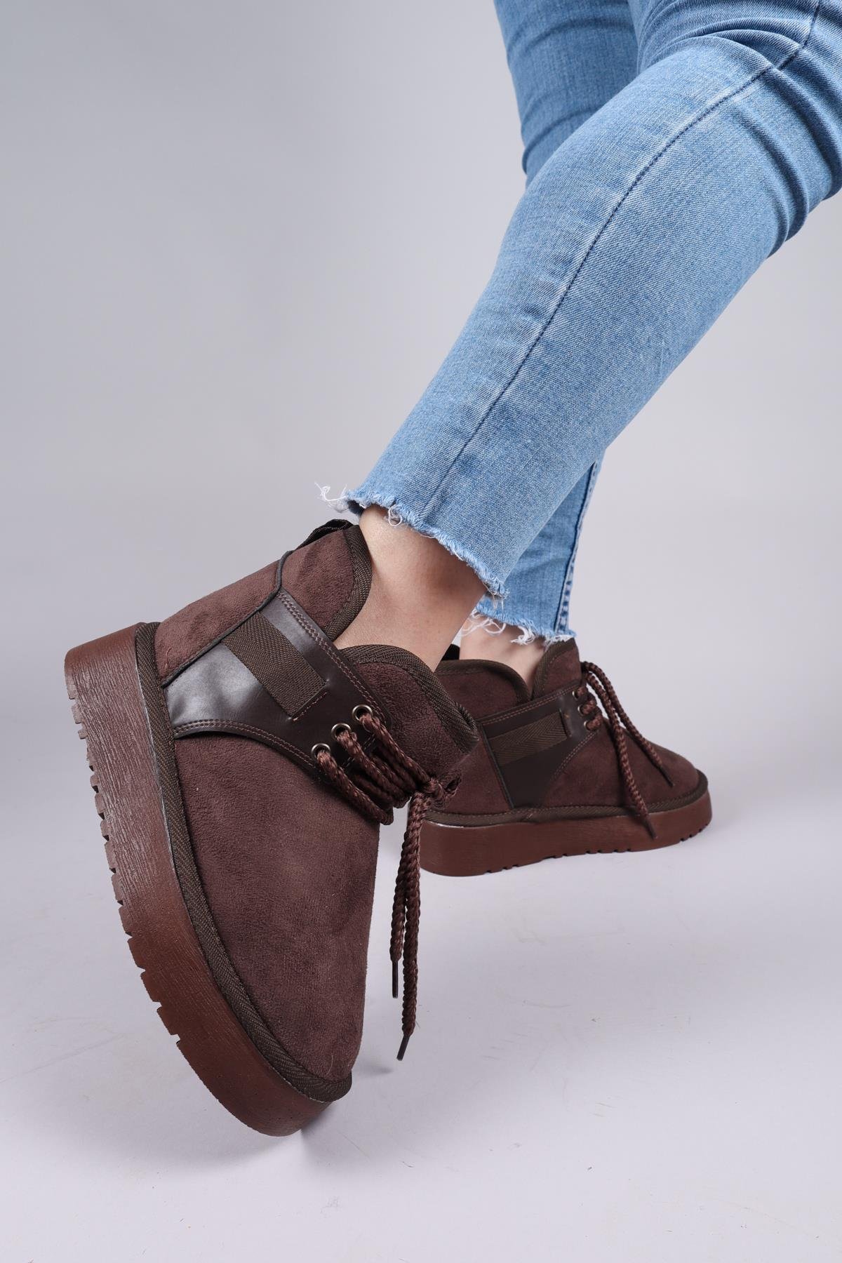 PUFF İçi Suni Kürklü Süet Bot KAHVERENGİBOT