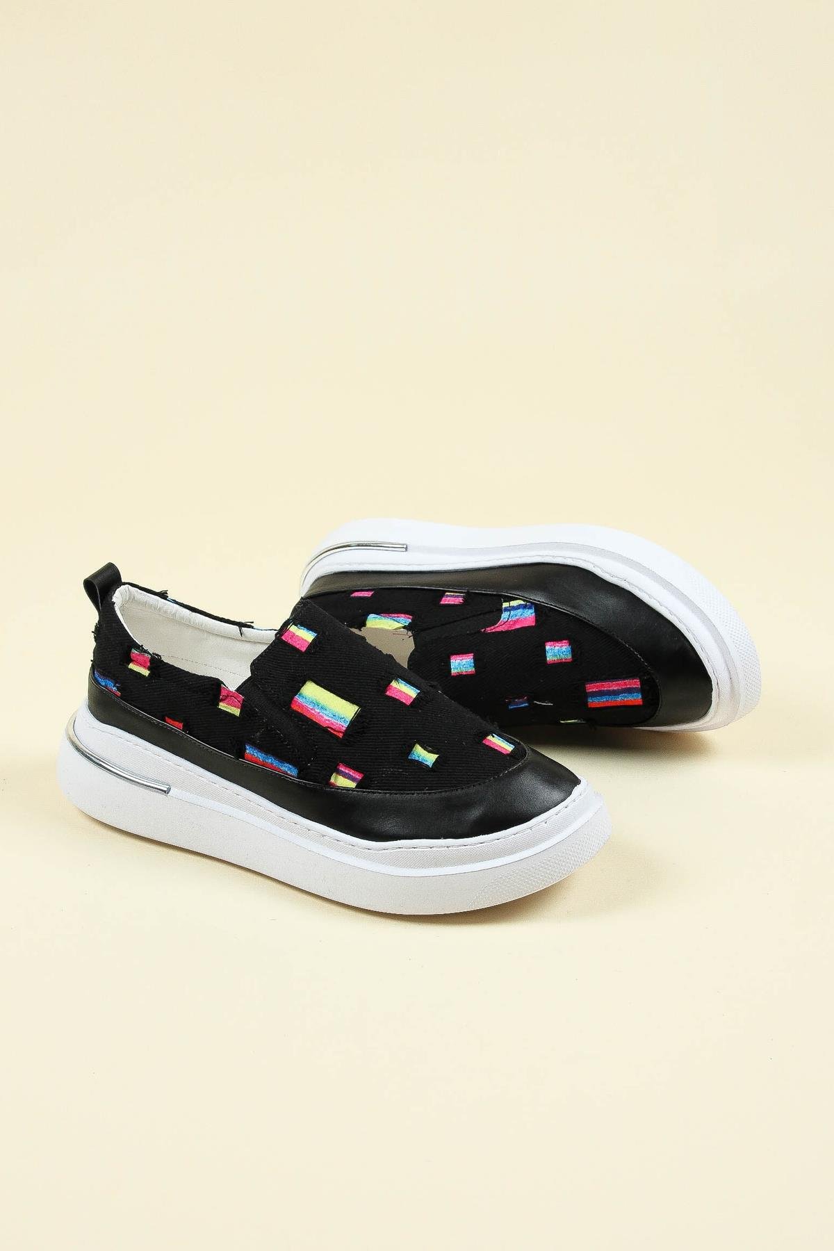 Renk Detaylı Kot Sneakers SİYAHSPOR AYAKKABI