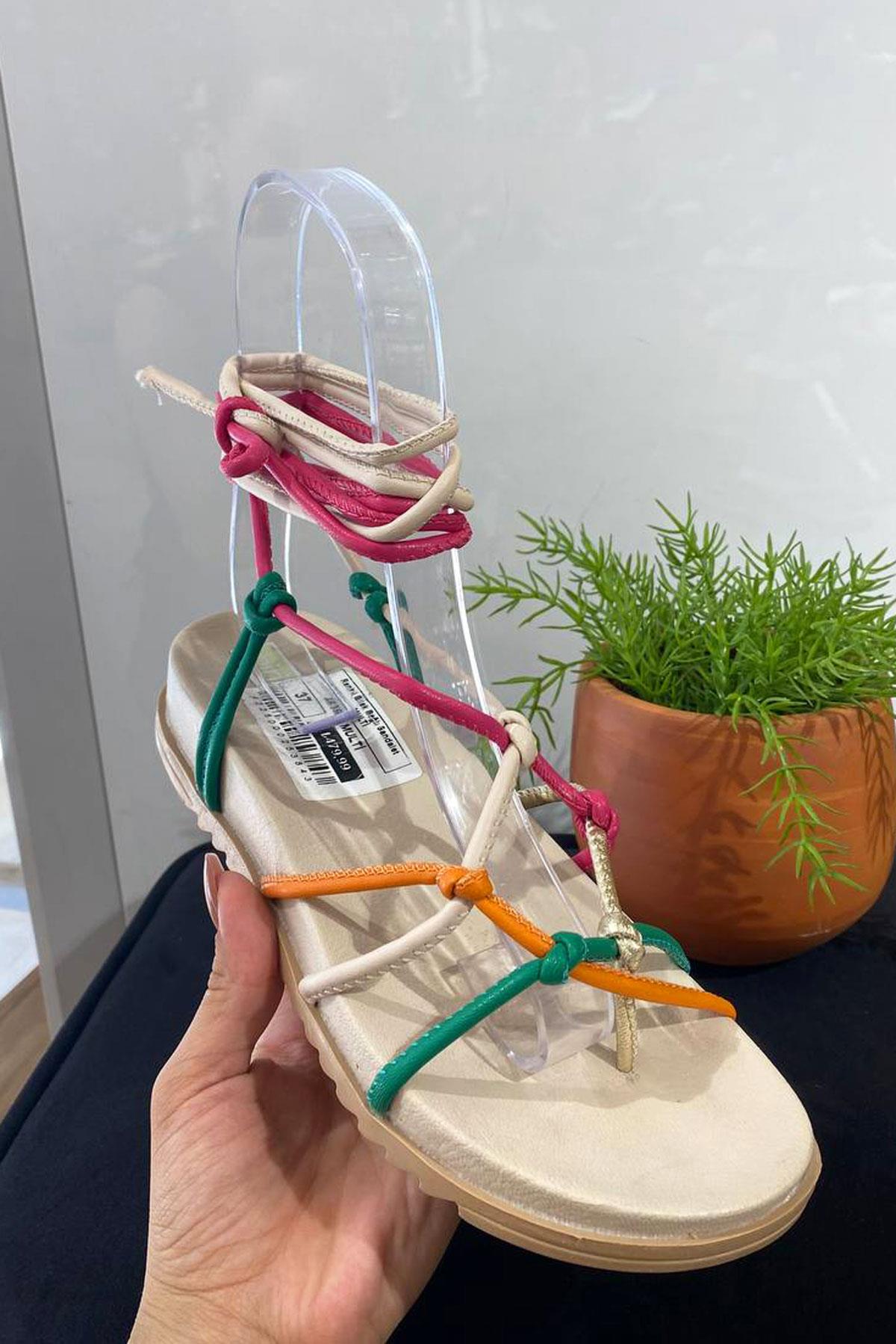 Renkli Bilek Bağlı Sandalet MULTİSANDALET