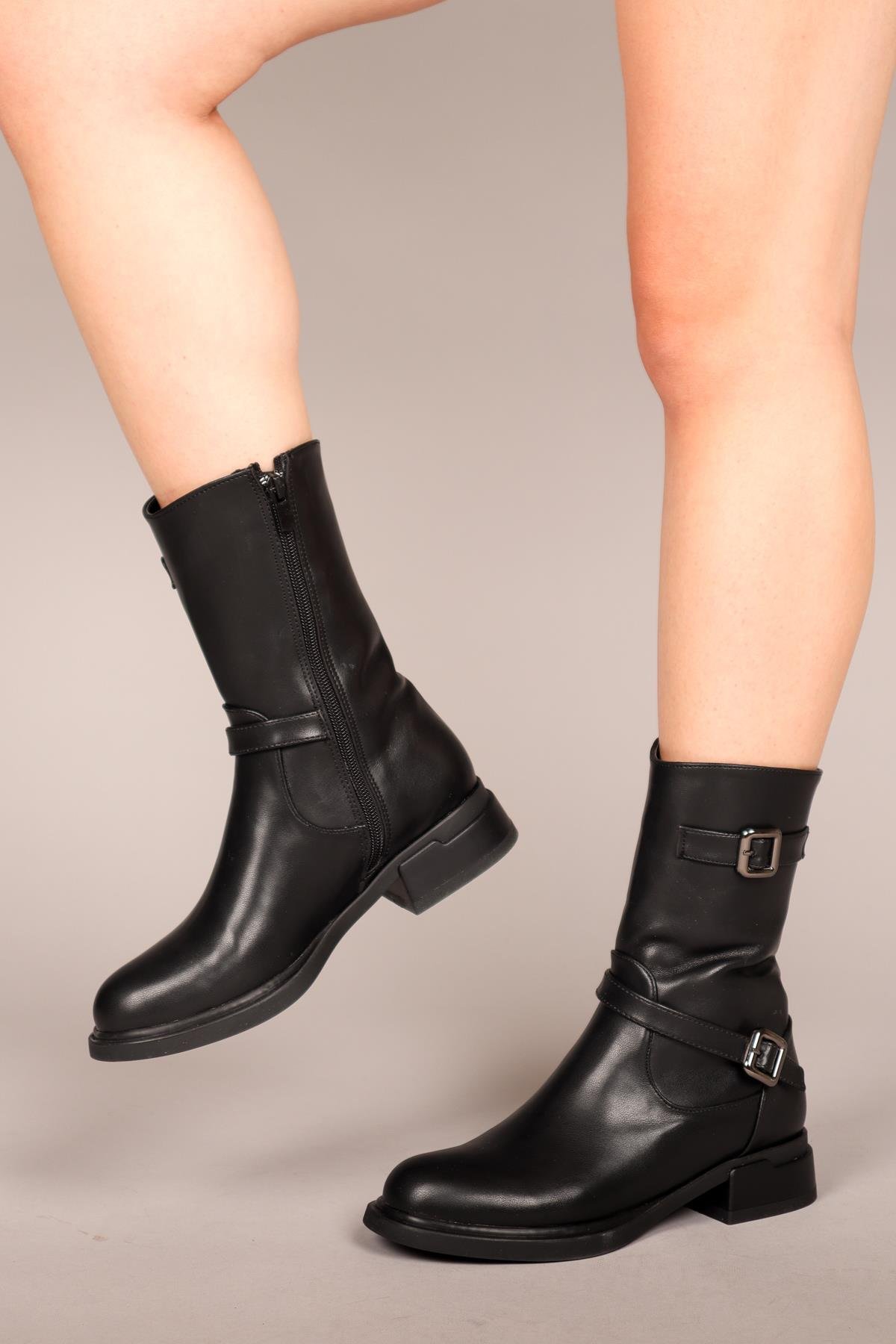 RIDER Cilt Garnili Kemerli Bot SİYAHBOT