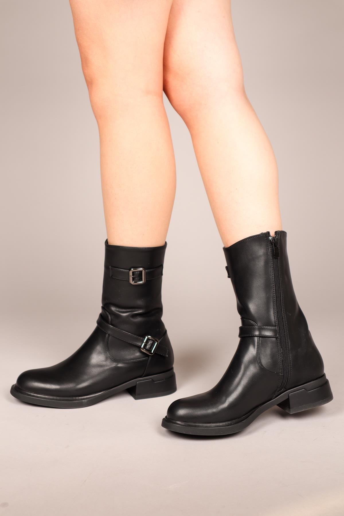 RIDER Cilt Garnili Kemerli Bot SİYAHBOT