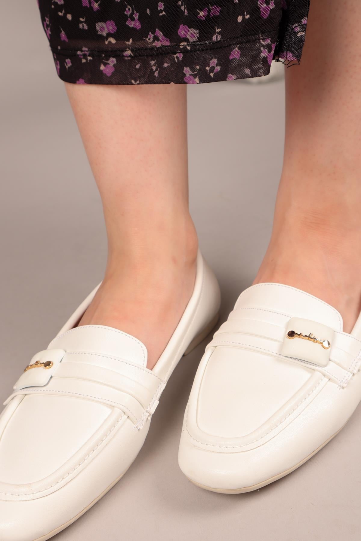 RİVA Kare Tokalı Loafer BEYAZBABET