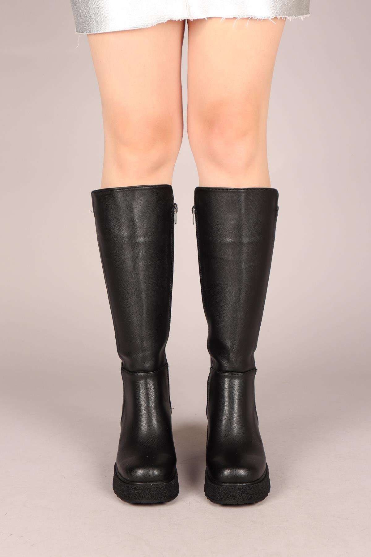 ROZA Kalın Topuk Cilt Çizme SİYAHÇİZME 