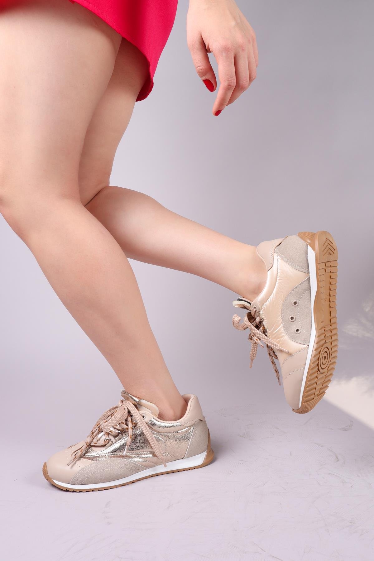 SALTA Çift Bağcıklı Garnili Sneakers BEJSPOR AYAKKABI