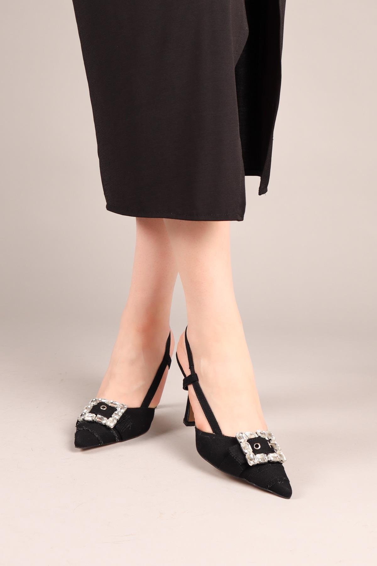 SANDY Taşlı Kot Topuklu Ayakkabı SİYAHTOPUKLU AYAKKABI