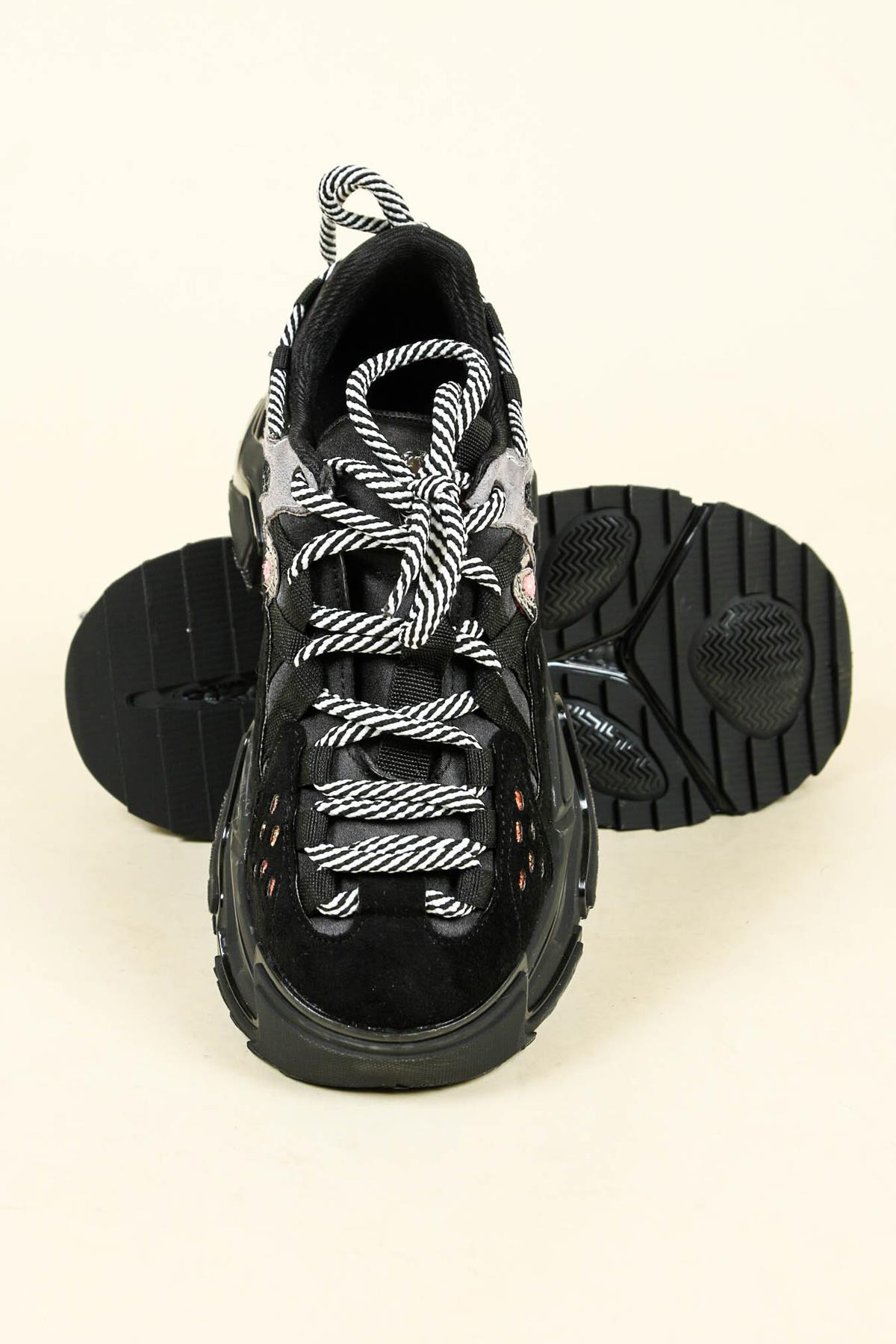 Sim Detaylı Süet Garnili Kalın Taban Spor Ayakkabı SİYAHSPOR AYAKKABI