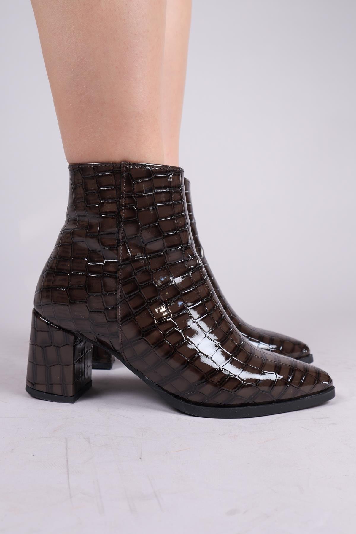 SION Kroko Topuklu Bot KAHVERENGİBOT