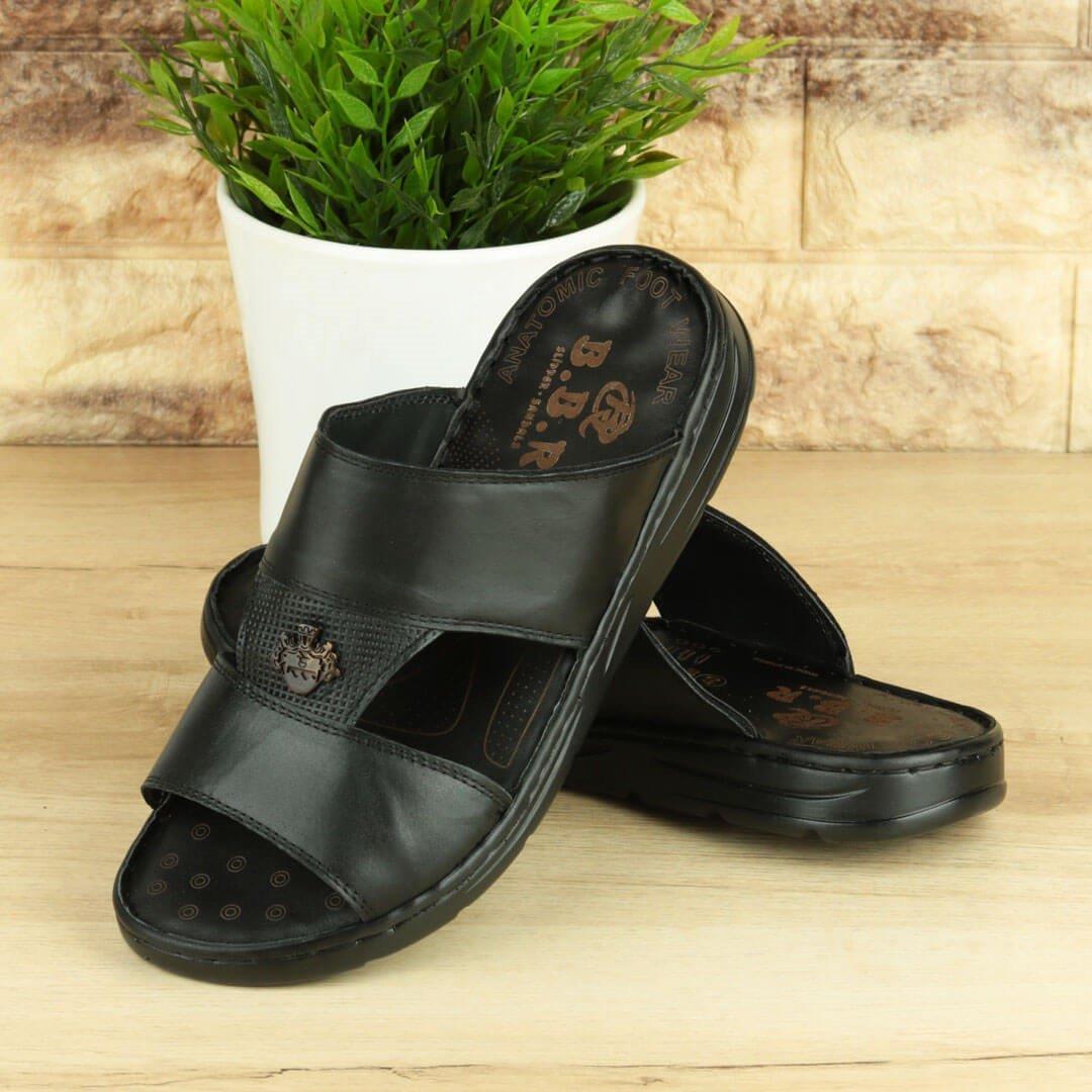 Siyah İç-Dış Hakiki Deri Erkek Terlik