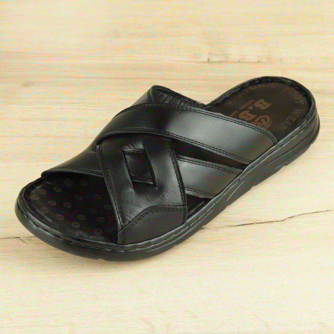 Siyah İç-Dış Hakiki Deri Erkek Terlik